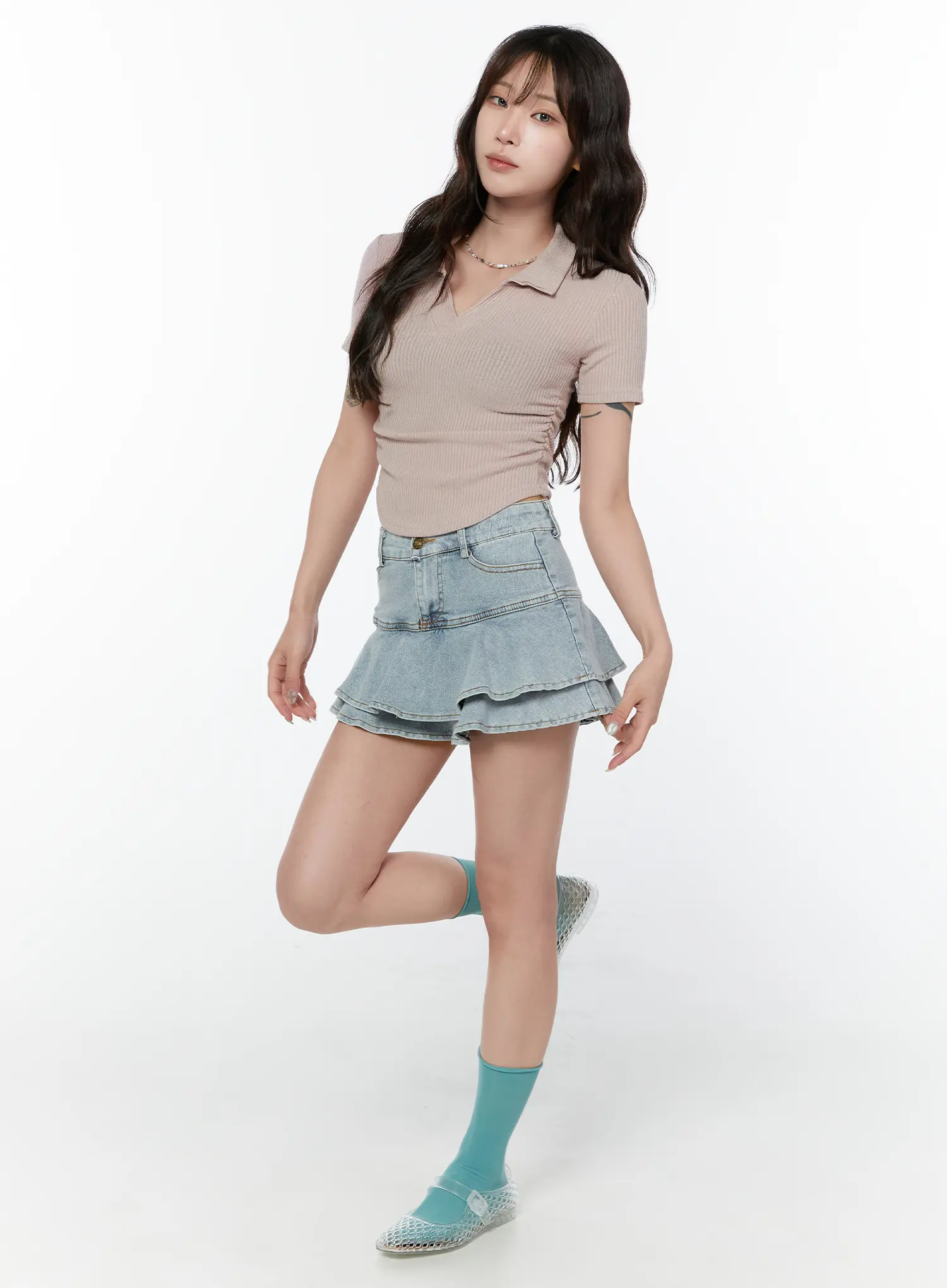 RIbbed V-Neck Collared Tee CY514 - Image 8