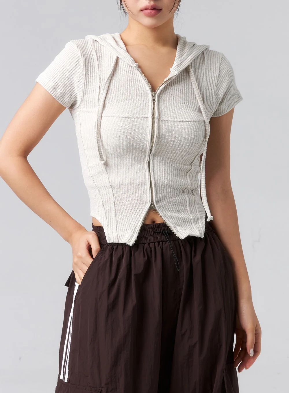 Ribbed Zip-Up Hoodie CL318 - Image 2
