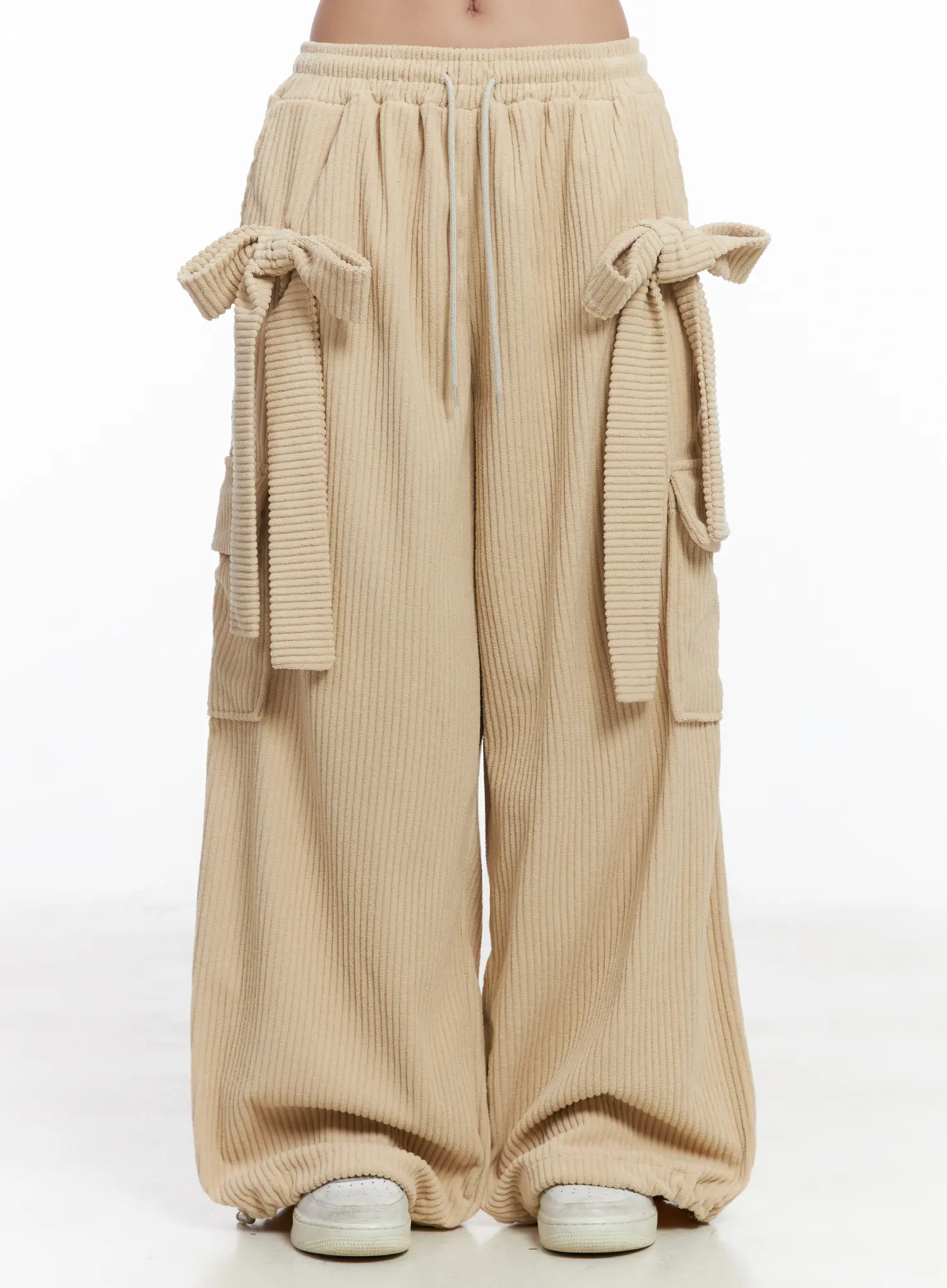 Ribbon Corduroy Wide-Leg Pants CJ514