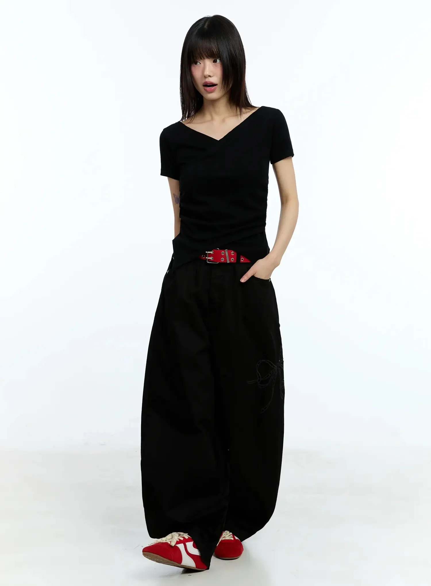 Ribbon Detail Baggy Pants IU523 - Image 2