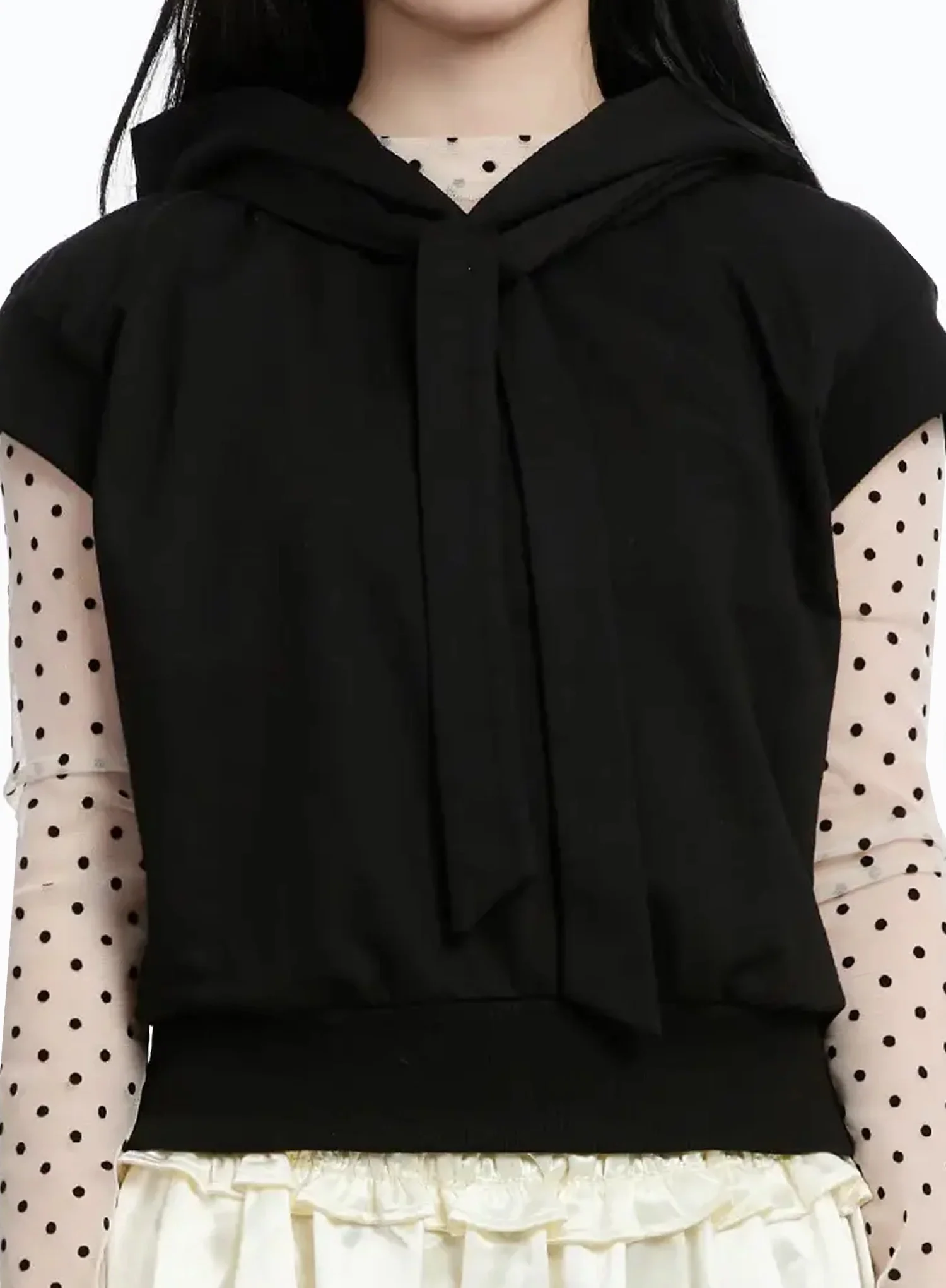 Ribbon Detail Short Sleeve Hoodie IM519 - Image 4