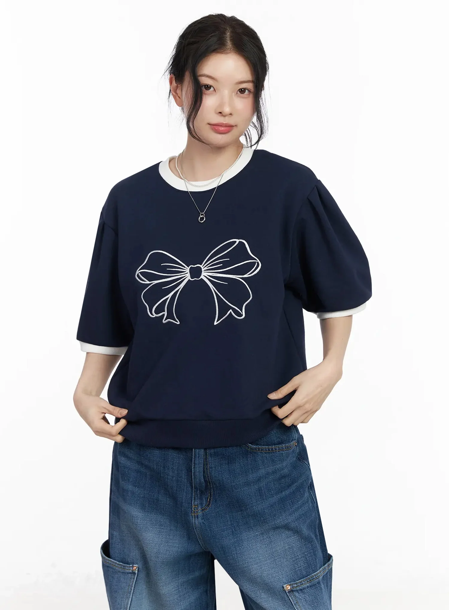 Ribbon Embroidered Short Sleeve Top IY511 - Image 13