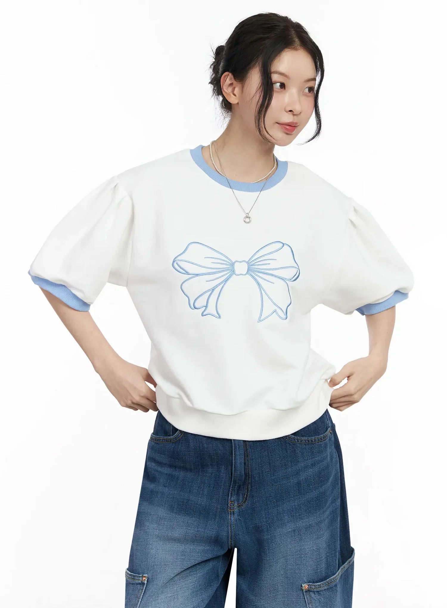 Ribbon Embroidered Short Sleeve Top IY511 - Image 6