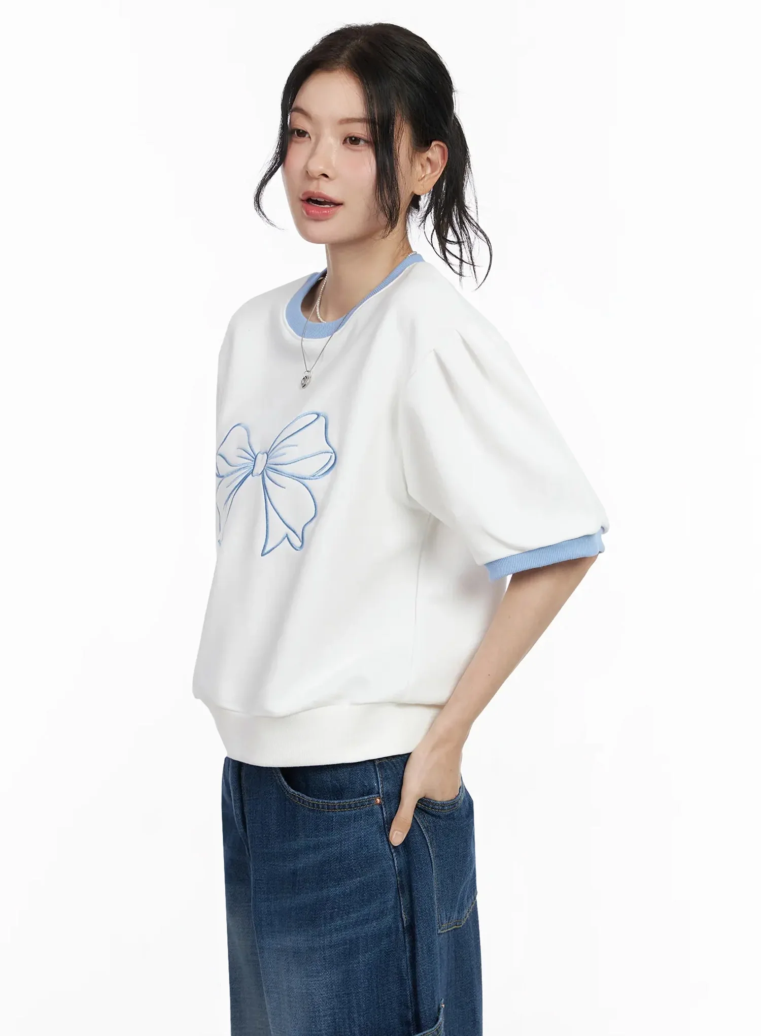 Ribbon Embroidered Short Sleeve Top IY511 - Image 8
