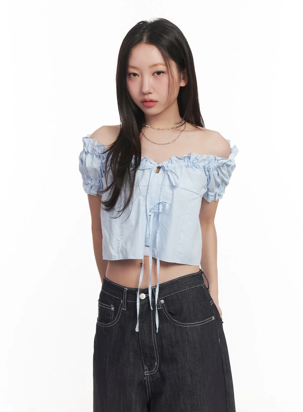 Ribbon Off-Shoulder Blouse Crop Top CA529 - Image 11