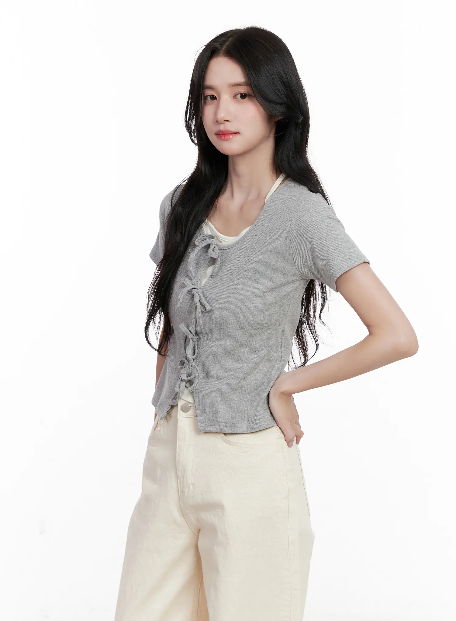 Ribbon-Tie Short-Sleeve Tee CL516 - Image 13