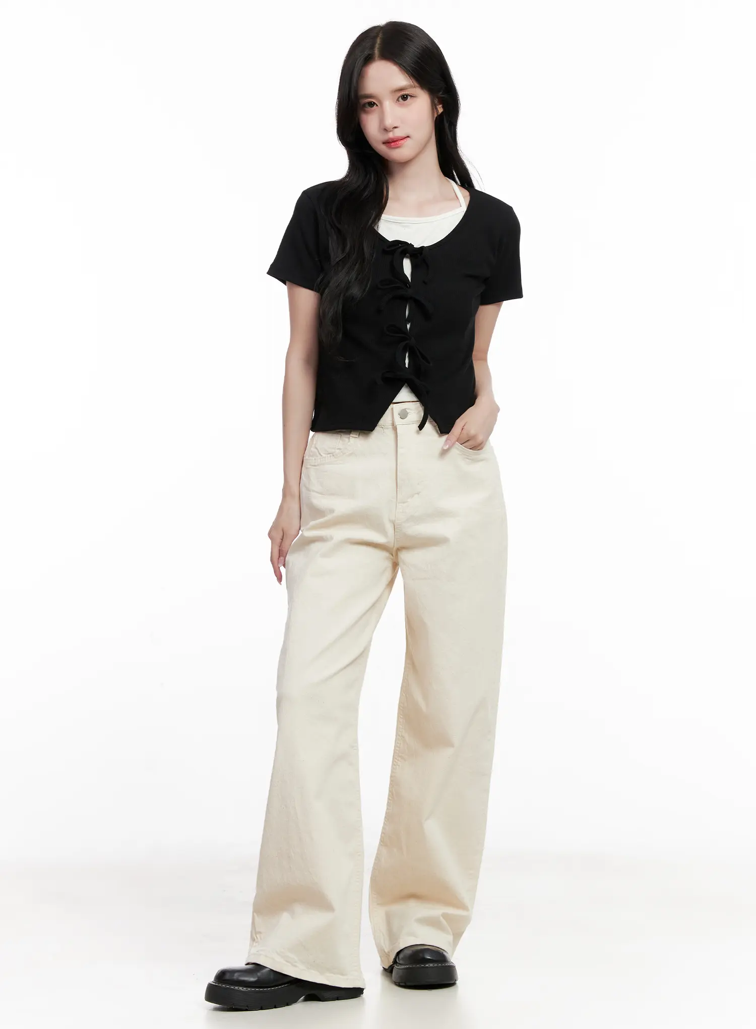 Ribbon-Tie Short-Sleeve Tee CL516 - Image 3