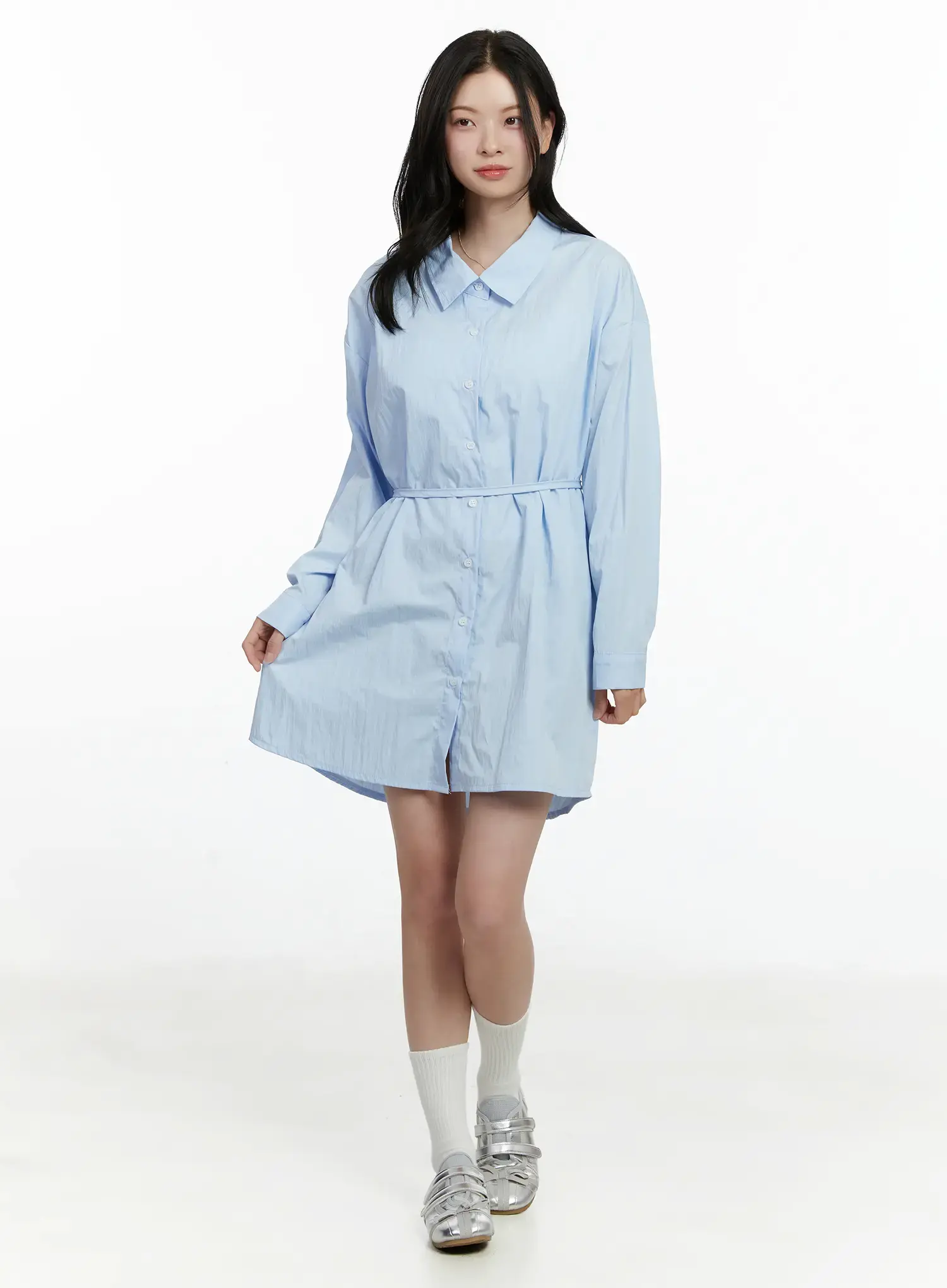 Ribbon Waist Shirt Dress F502 - Image 2