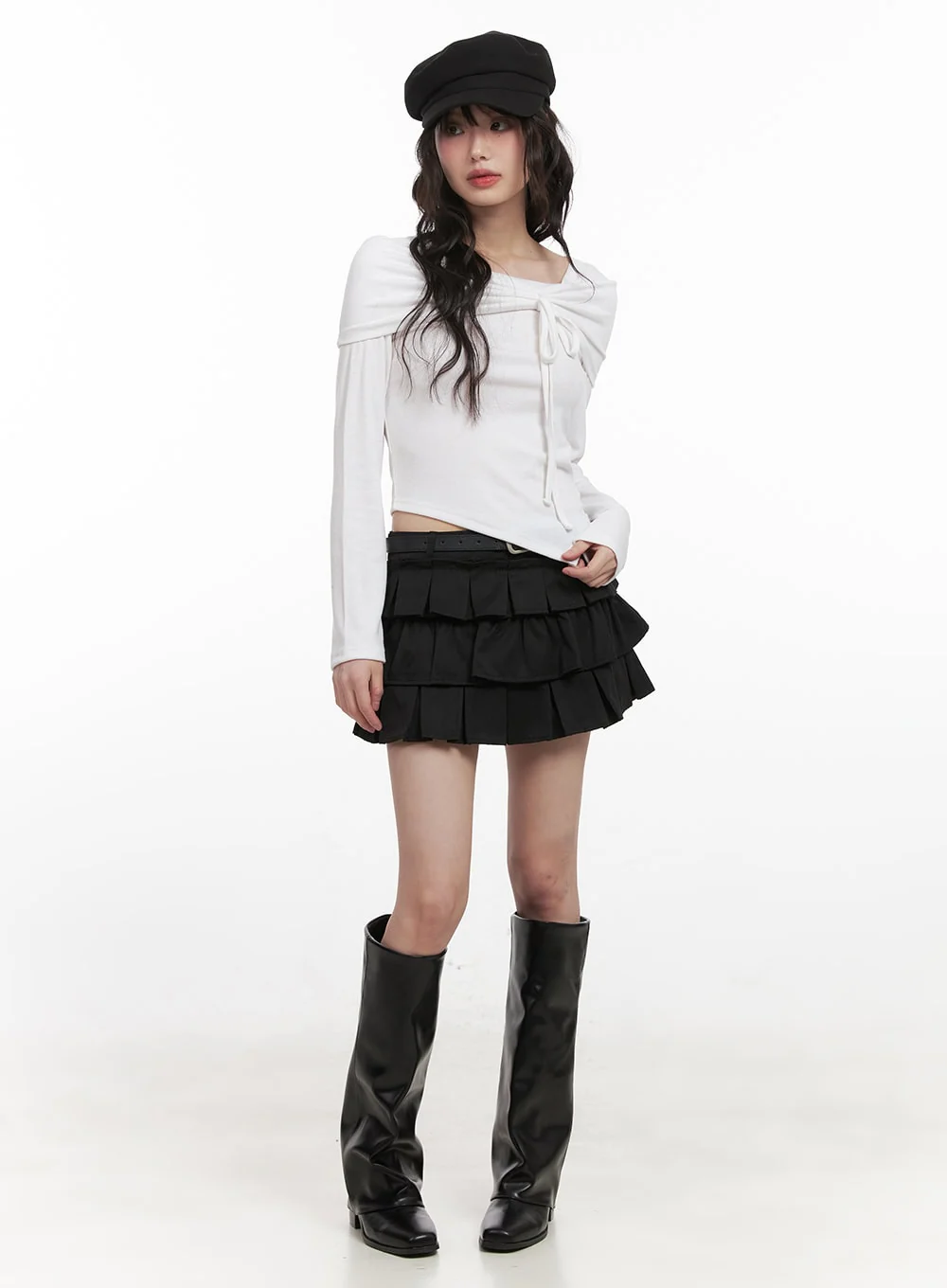 Ribbon Wrapped Asymmetric Long-Sleeve Top CJ523 - Image 2