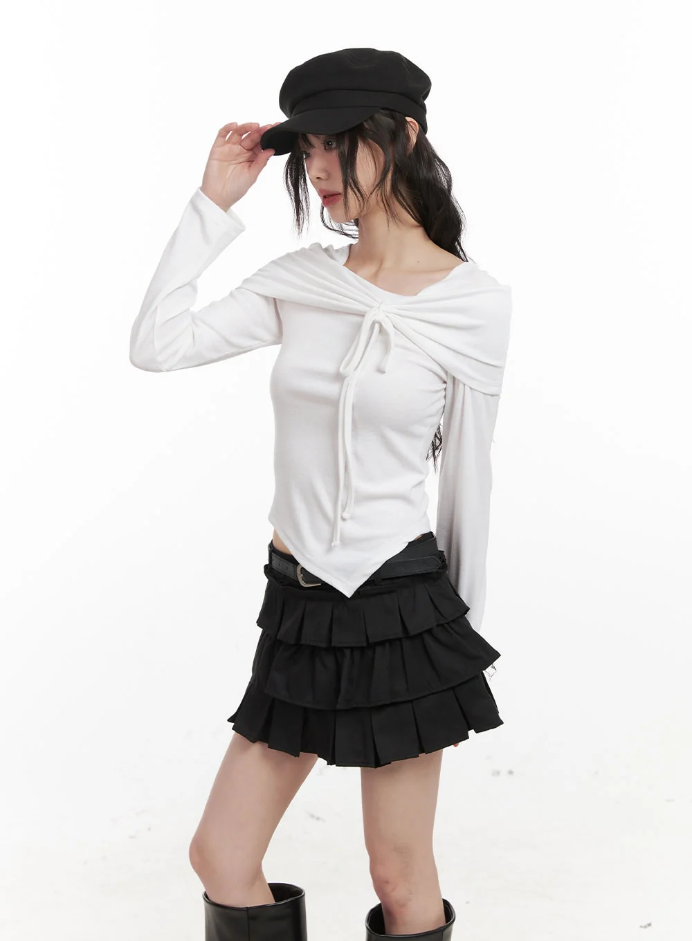 Ribbon Wrapped Asymmetric Long-Sleeve Top CJ523 - Image 3