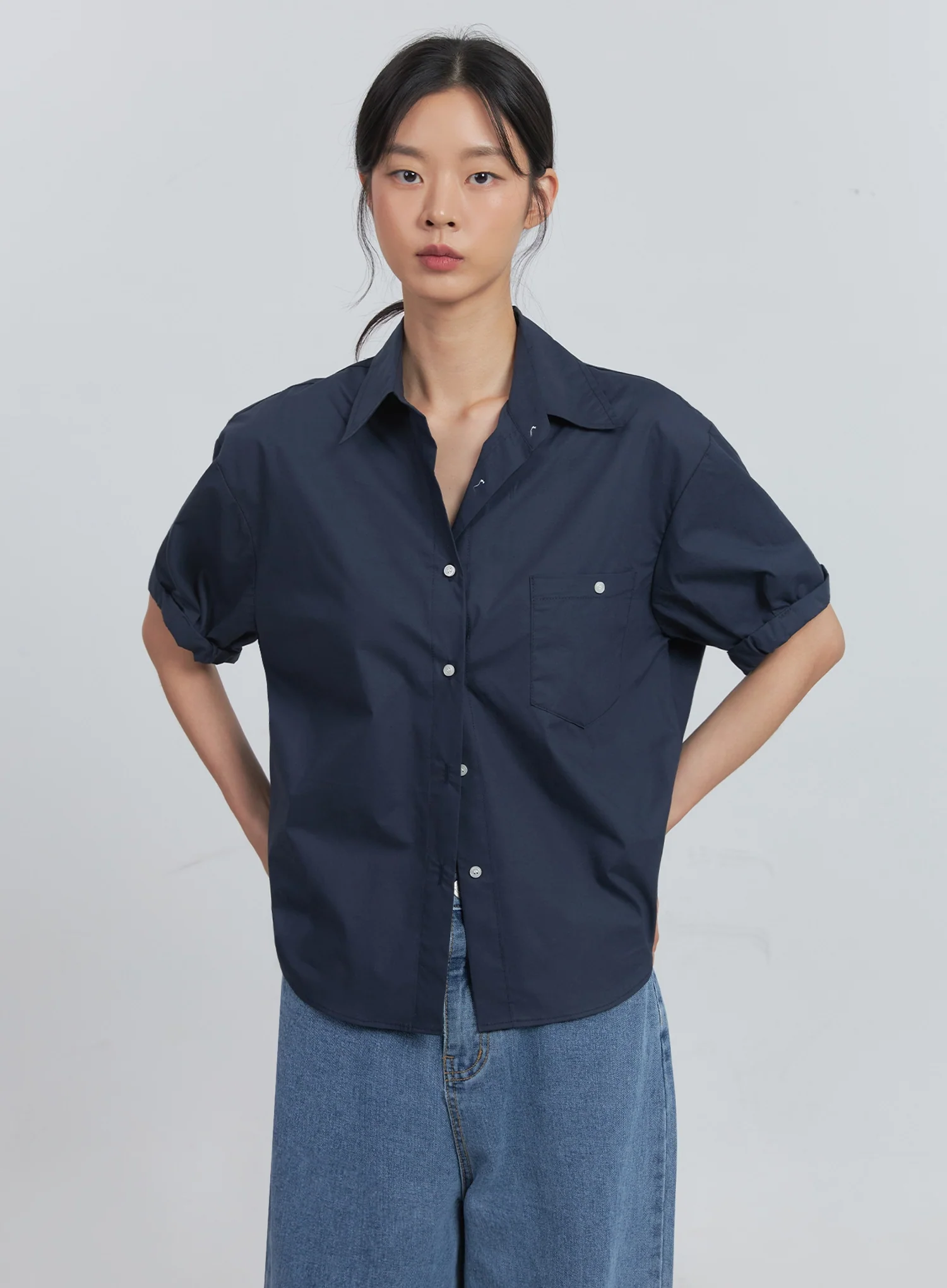 Roll-Up Short-Sleeve Collared Shirt IU512 - Image 13