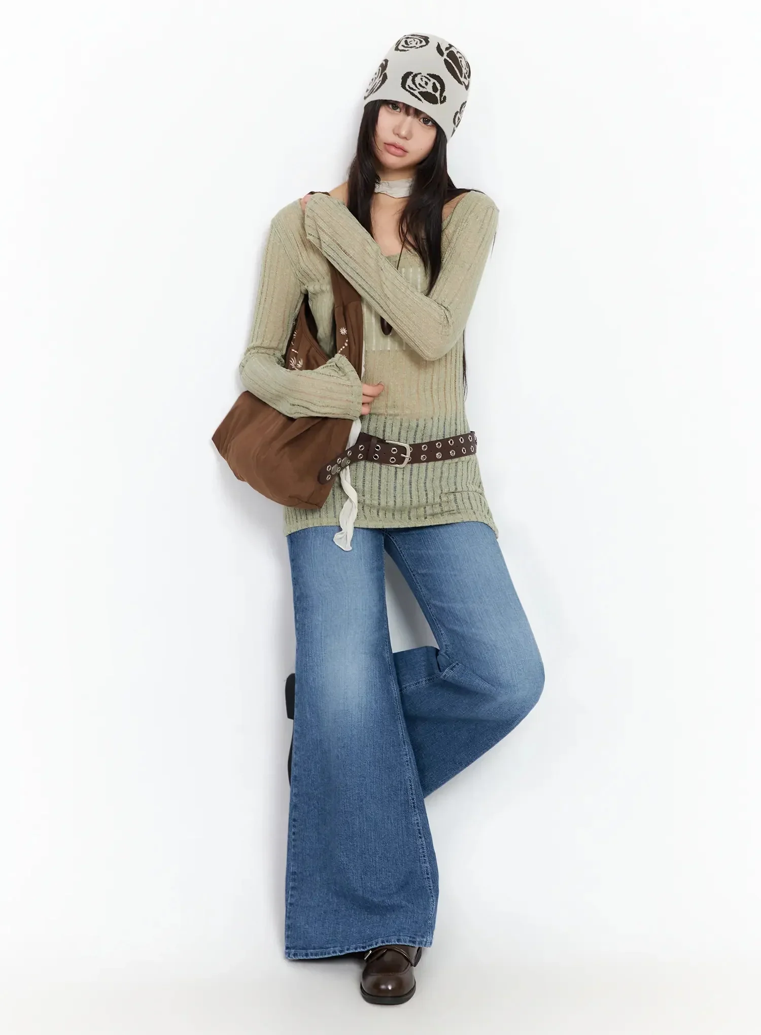 Rose Pattern Knit Beanie IA523 - Image 5