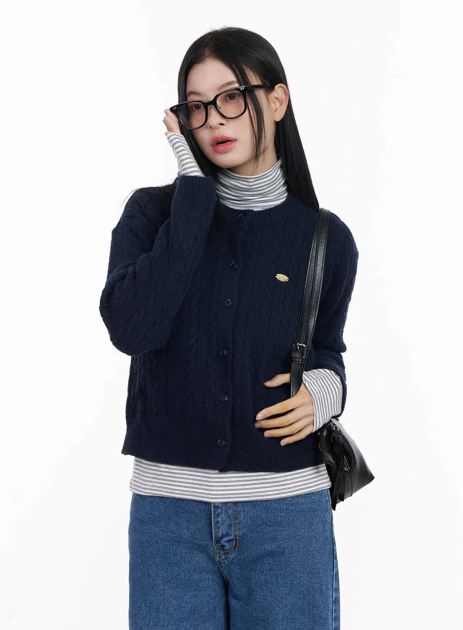 Round Neck Cable Knit Cardigan CJ519 - Image 9