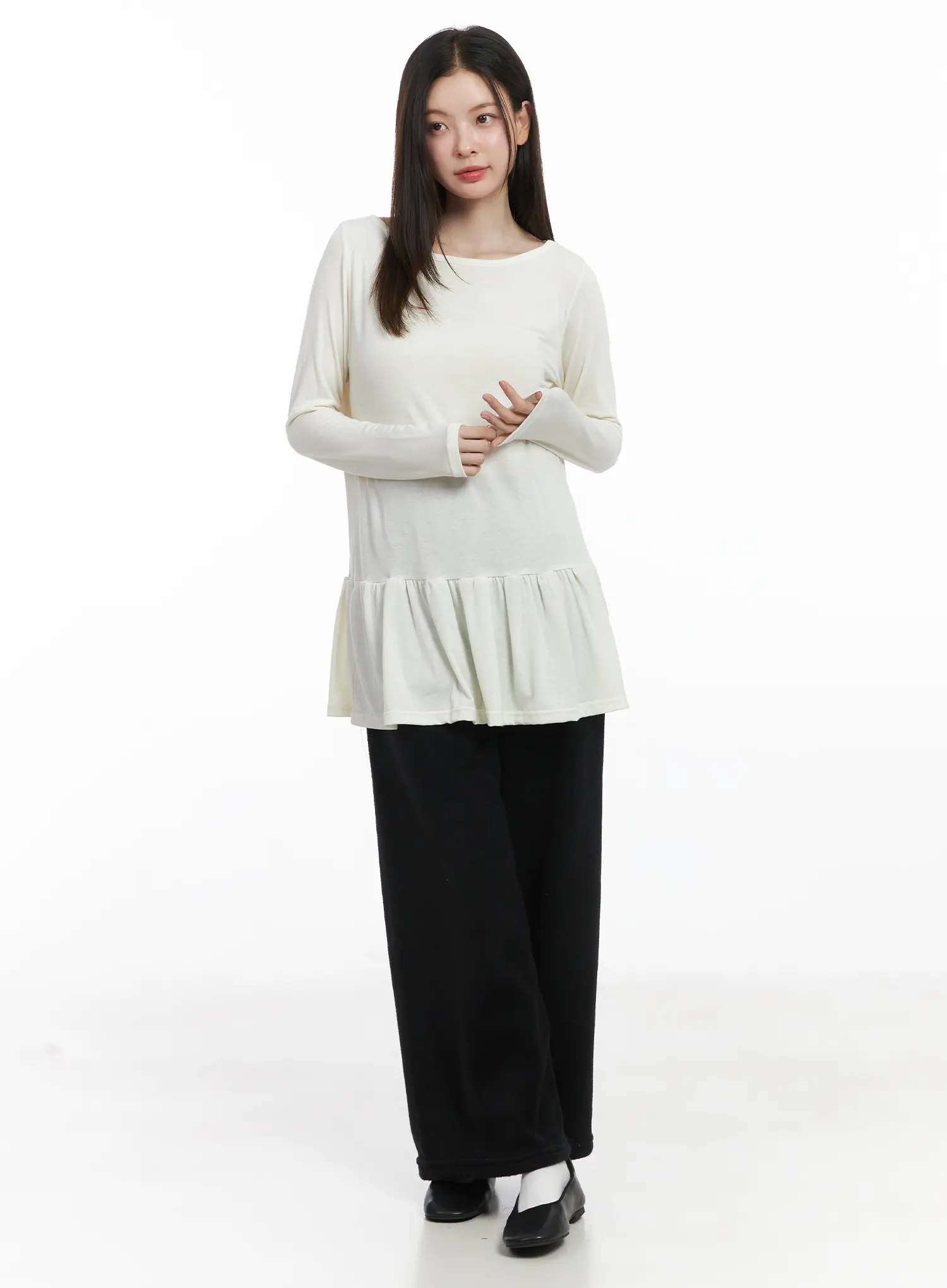 Ruffle Hem Loose Long Sleeve Top CJ506 - Image 5