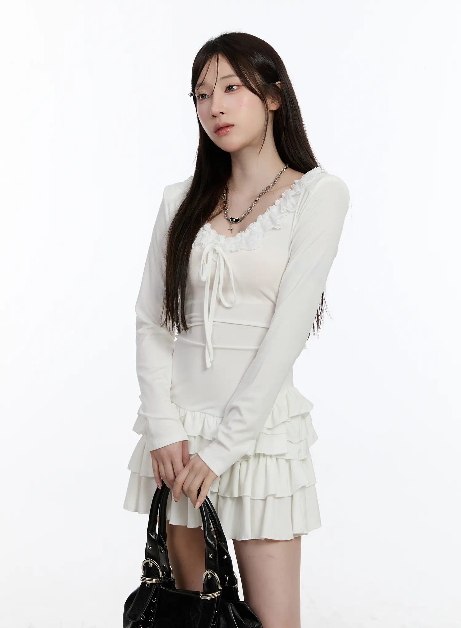 Ruffle Layered Mini Dress with Shoulder Pads CA501 - Image 11