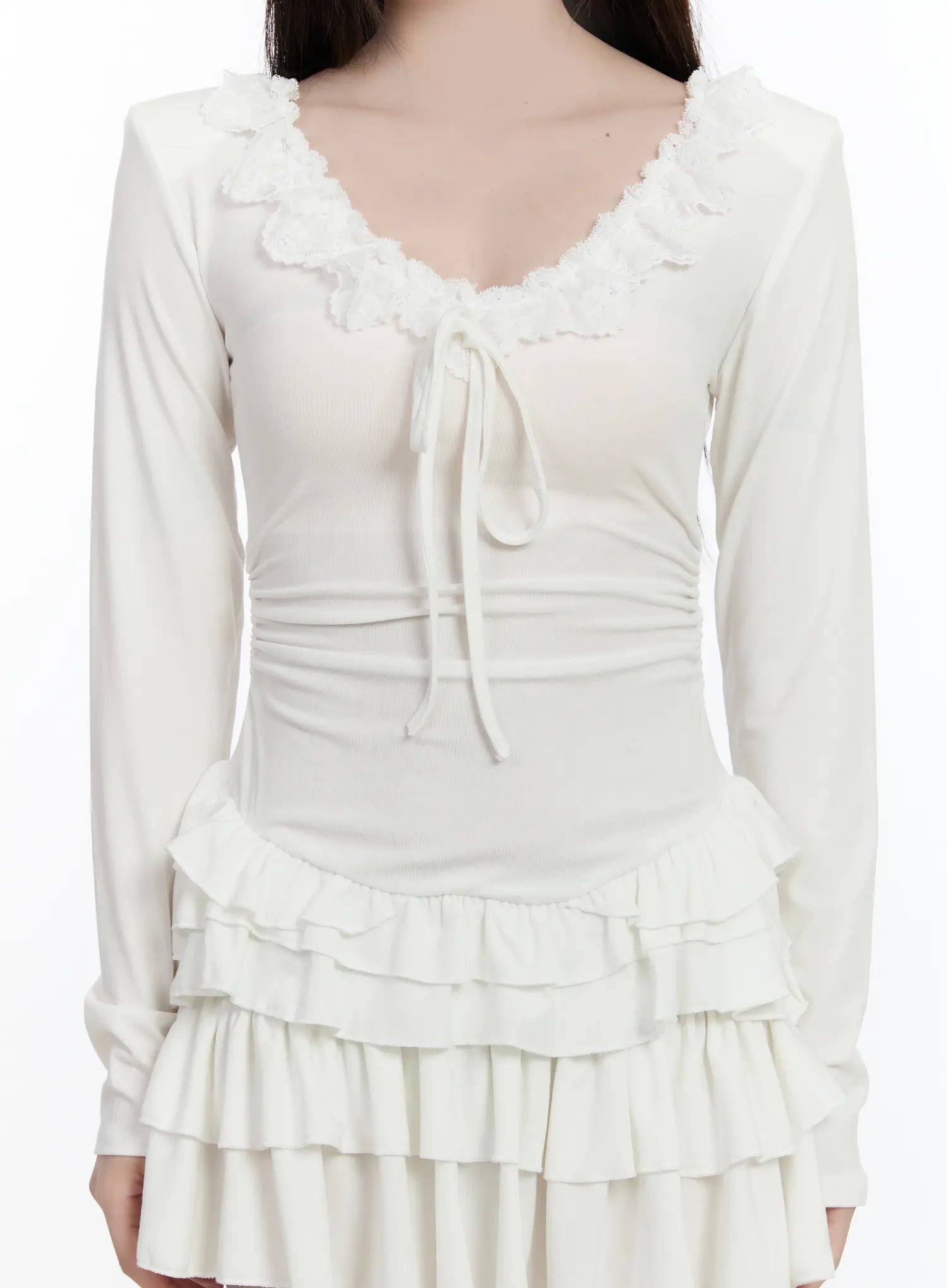 Ruffle Layered Mini Dress with Shoulder Pads CA501 - Image 8