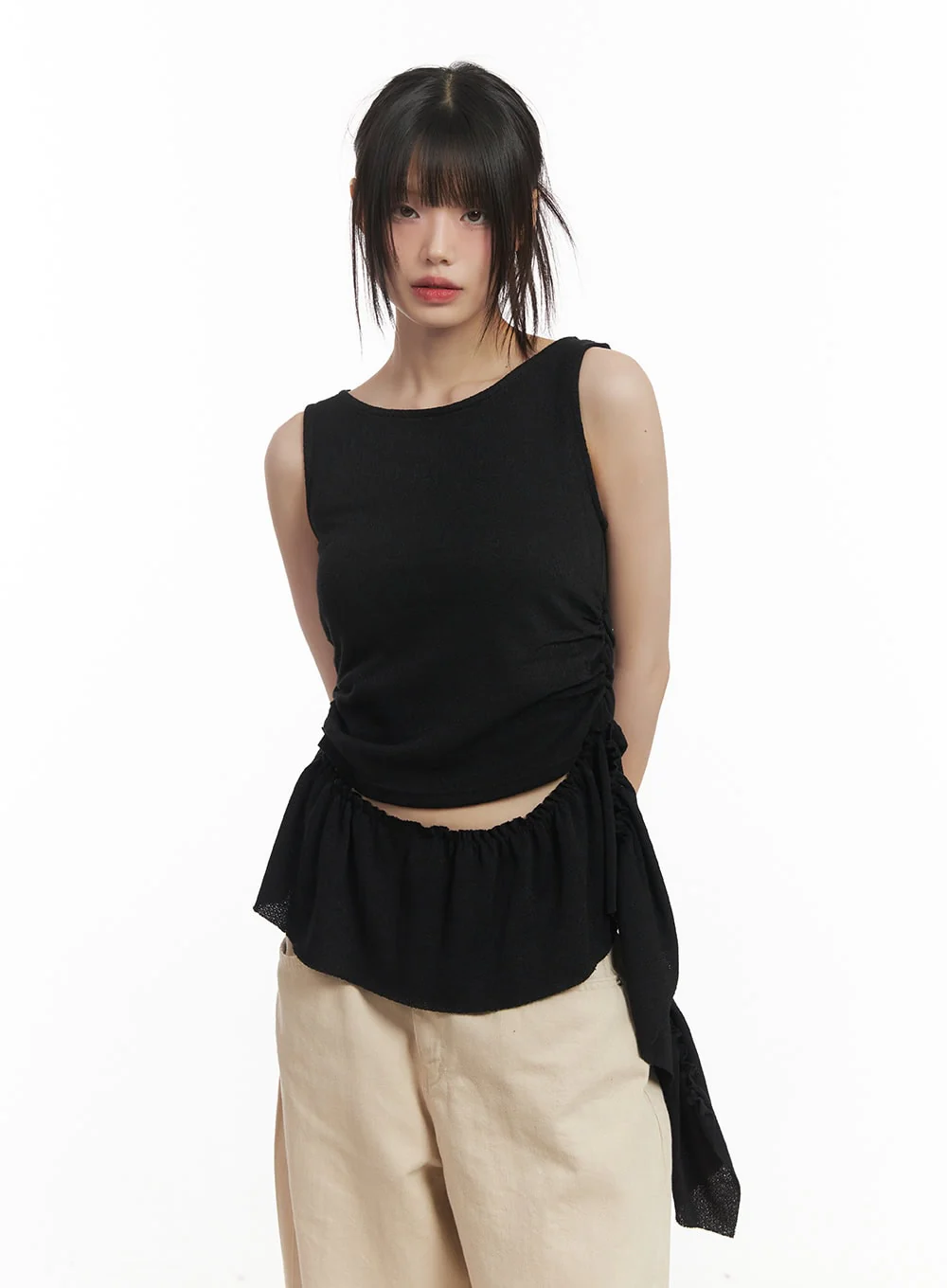 Ruffle Shirred Asymmetric Tank Top CF519 - Image 9