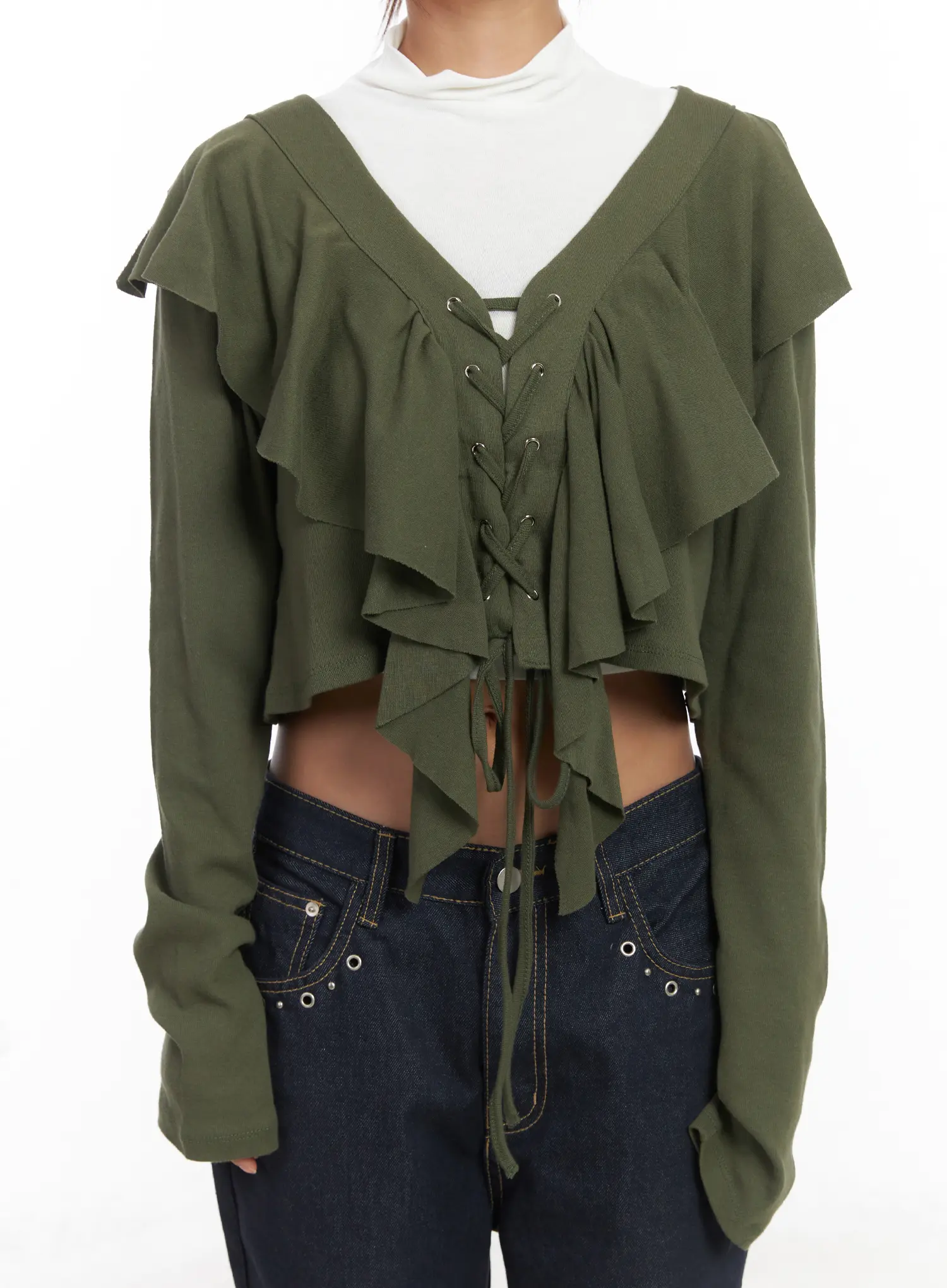 Ruffle V-Neck Cardigan CJ512 - Image 8