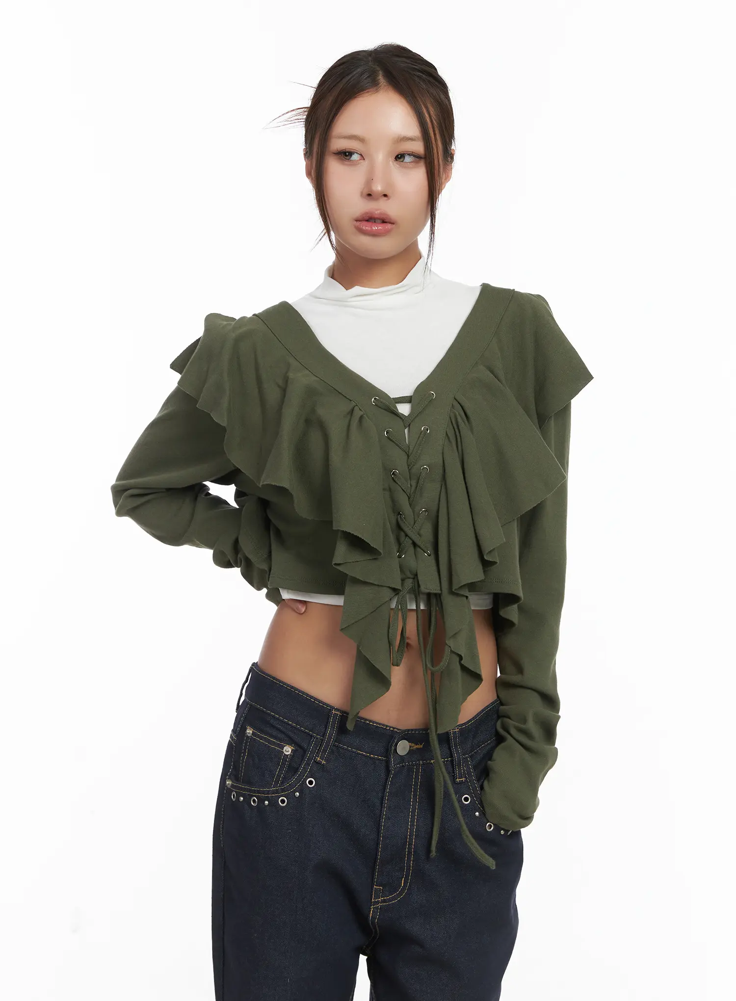 Ruffle V-Neck Cardigan CJ512 - Image 9