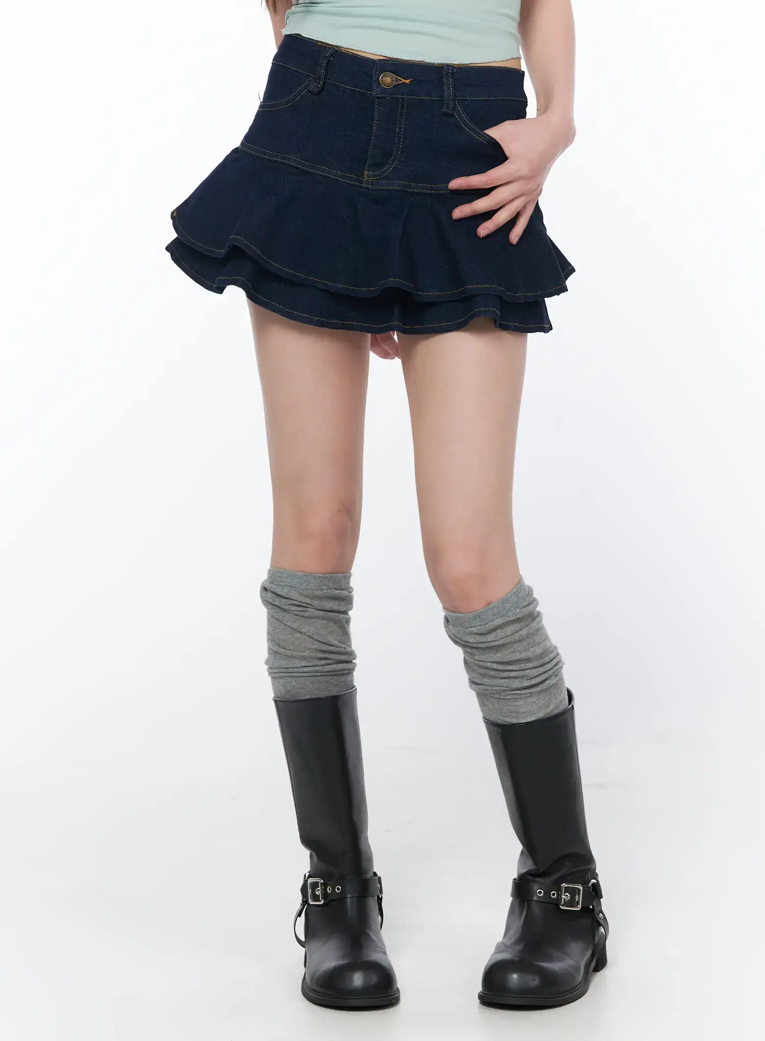 Ruffled Denim Mini Skirt CA530 - Image 2