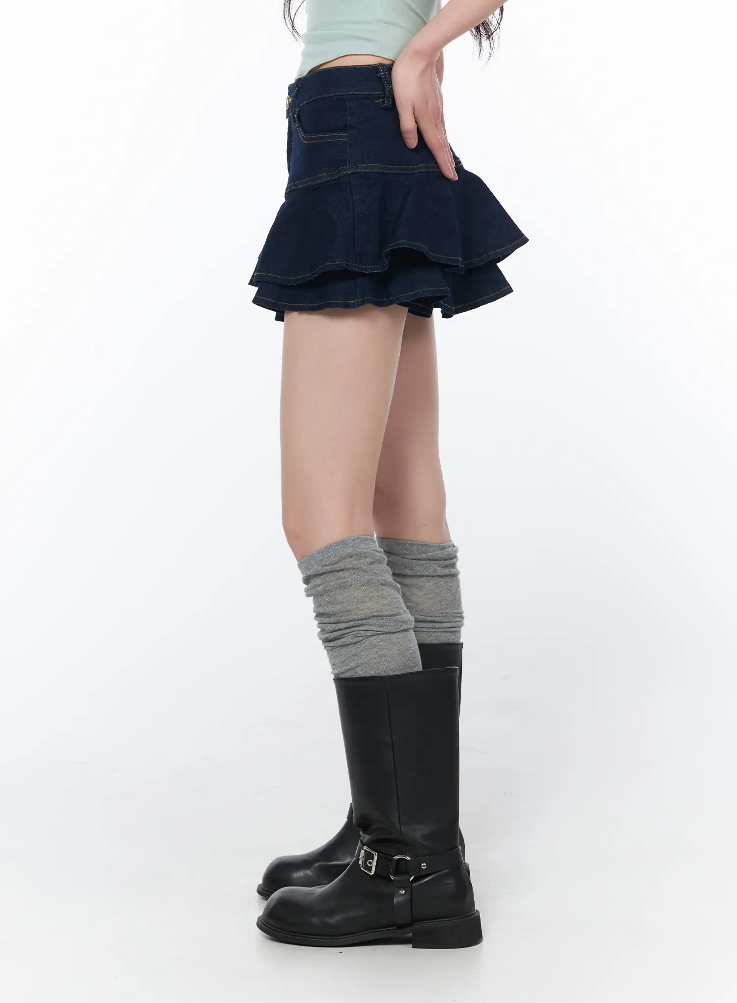 Ruffled Denim Mini Skirt CA530 - Image 4