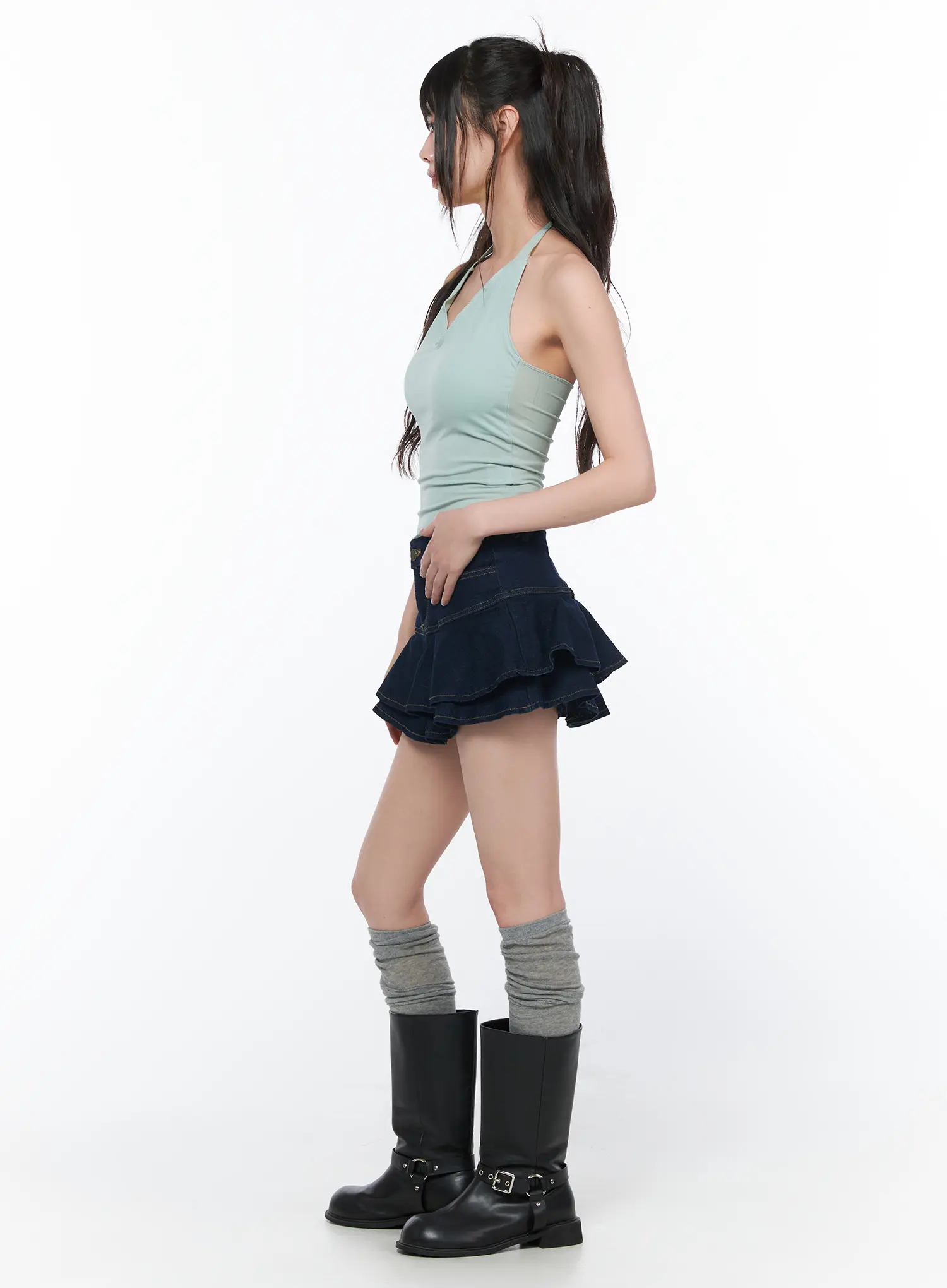 Ruffled Denim Mini Skirt CA530 - Image 5