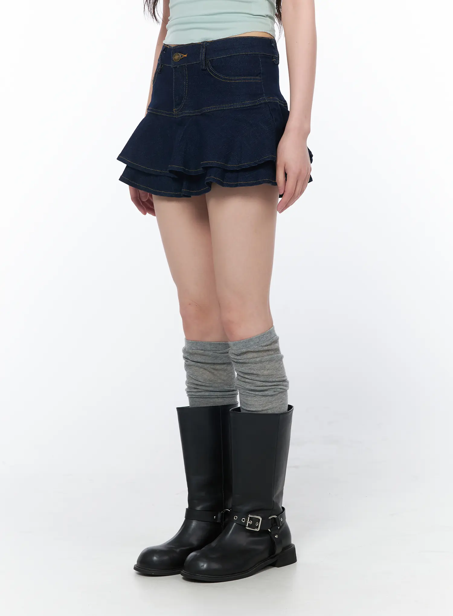 Ruffled Denim Mini Skirt CA530 - Image 9