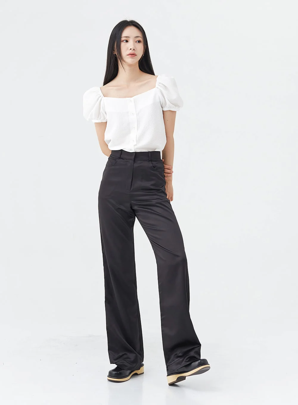 Satin Slit Straight Fit Tailored Pants OG10 - Image 2