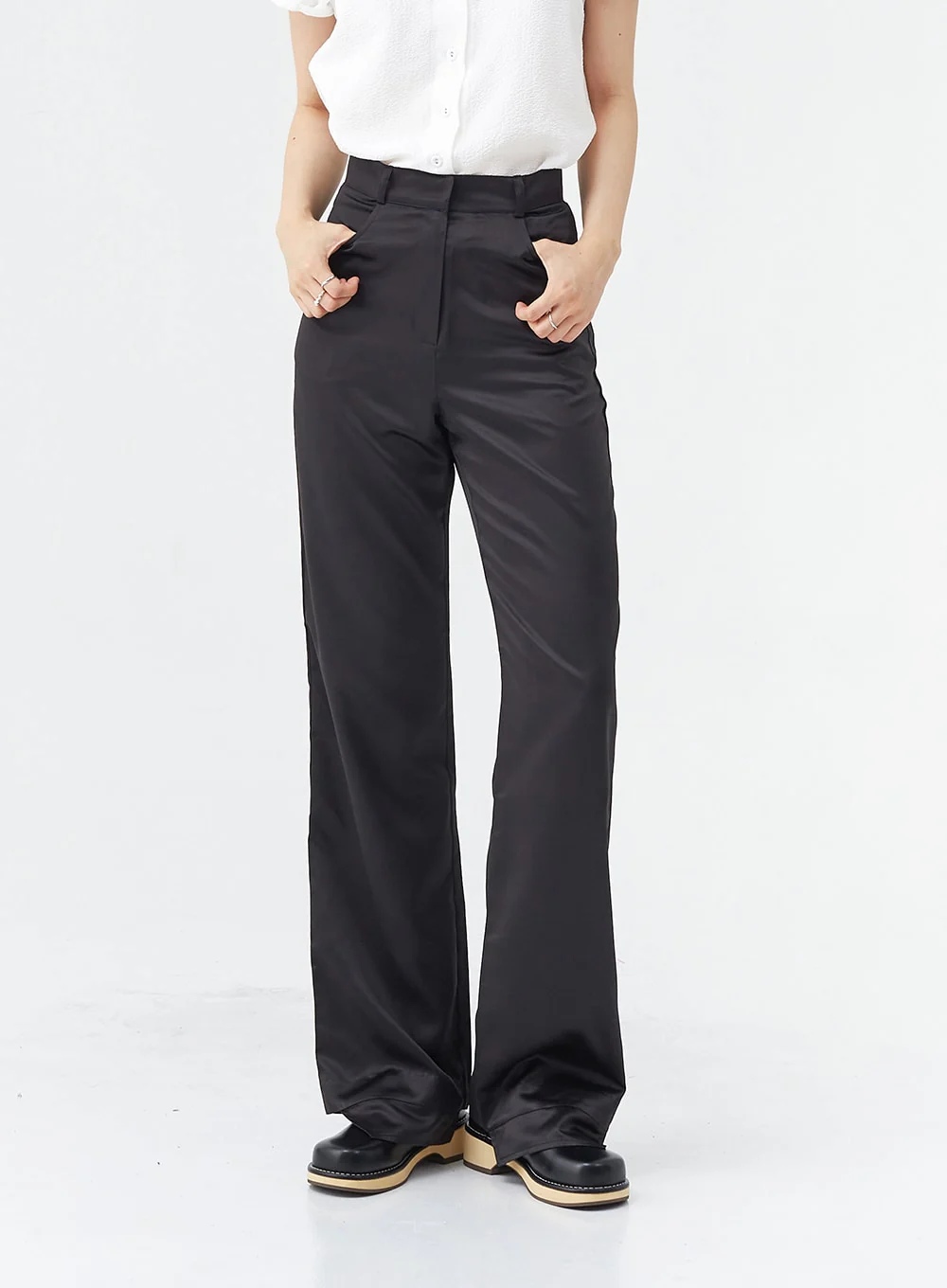Satin Slit Straight Fit Tailored Pants OG10 - Image 3