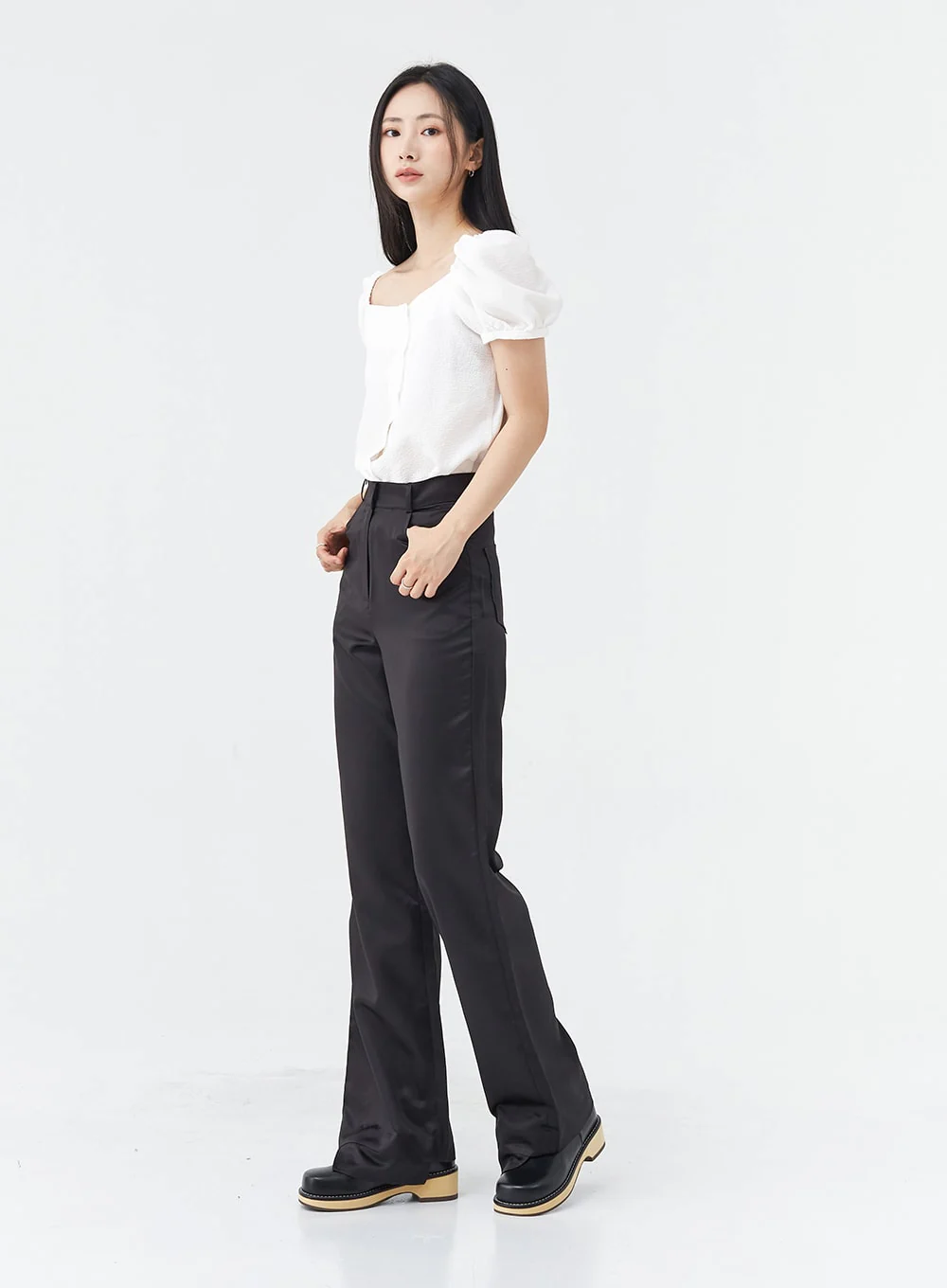 Satin Slit Straight Fit Tailored Pants OG10 - Image 4