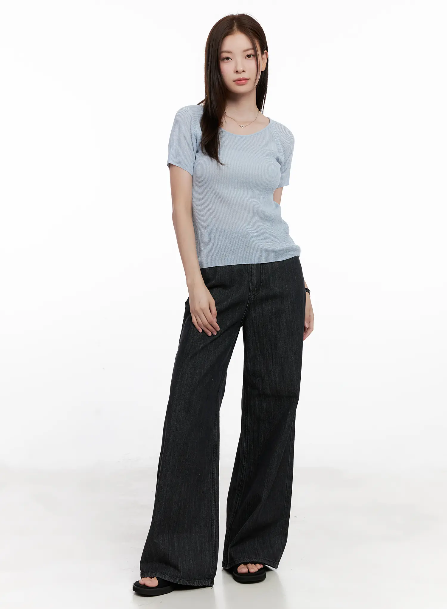 Scoop Neck Short Sleeve Knit Top CL523 - Image 3