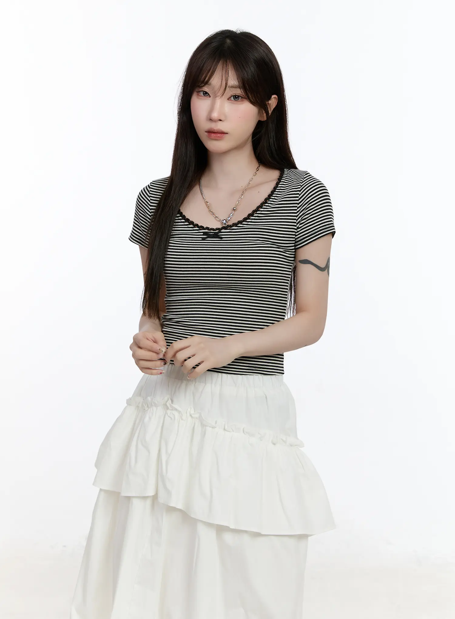 Scoop Neck Striped Lace Top CA503 - Image 10