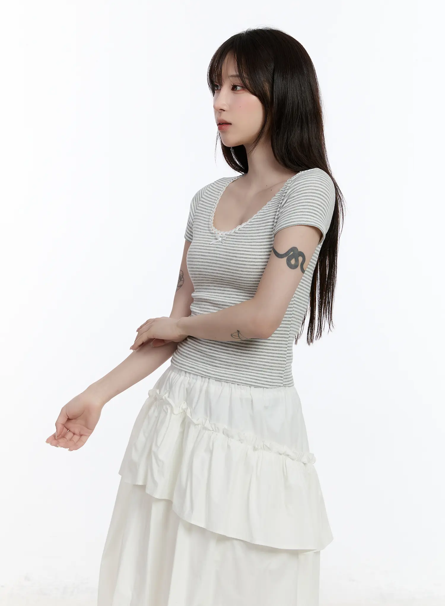Scoop Neck Striped Lace Top CA503 - Image 6