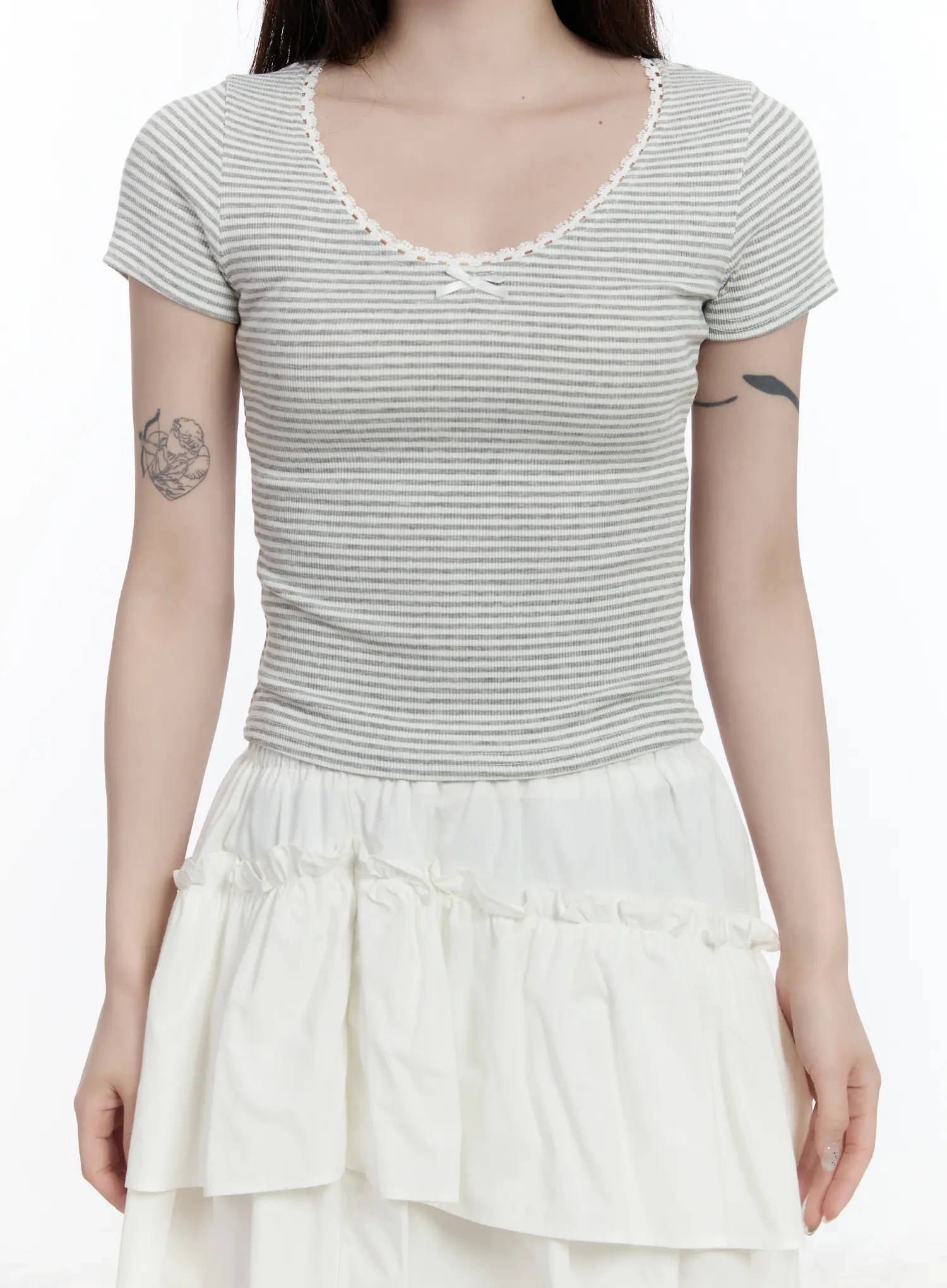 Scoop Neck Striped Lace Top CA503 - Image 8