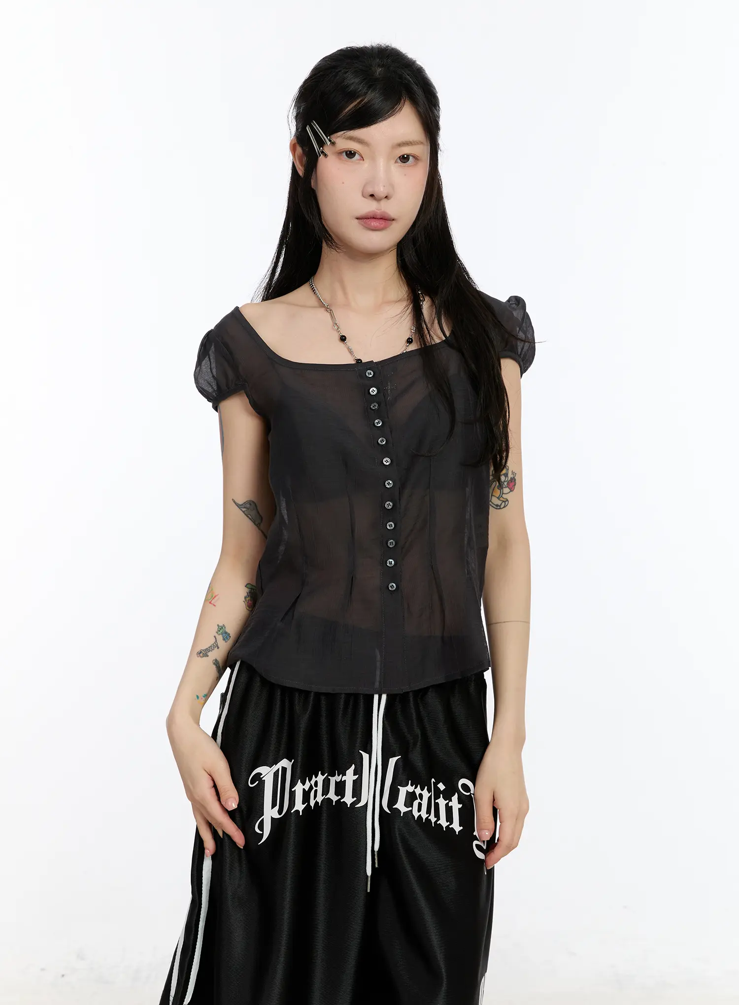 See-Through Button Down Blouse CA508 - Image 3