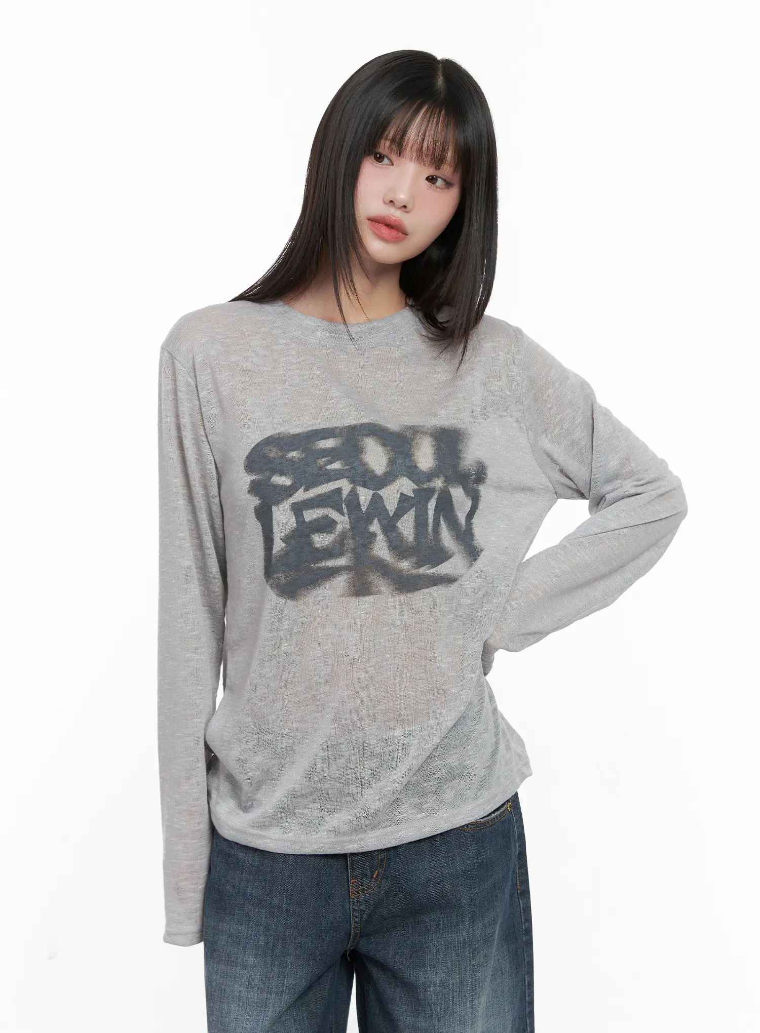 Seoul Graphic Sheer Long Sleeve Tee CN511 - Image 2