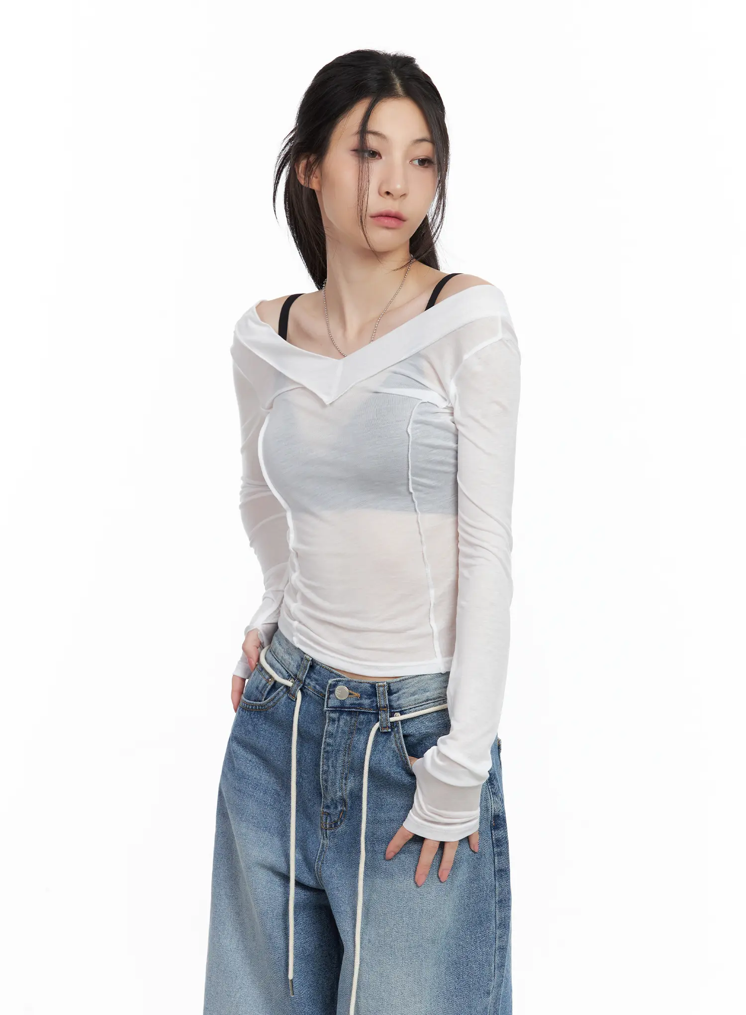 Sheer Back-Slit Long-Sleeve Tee CU530 - Image 10