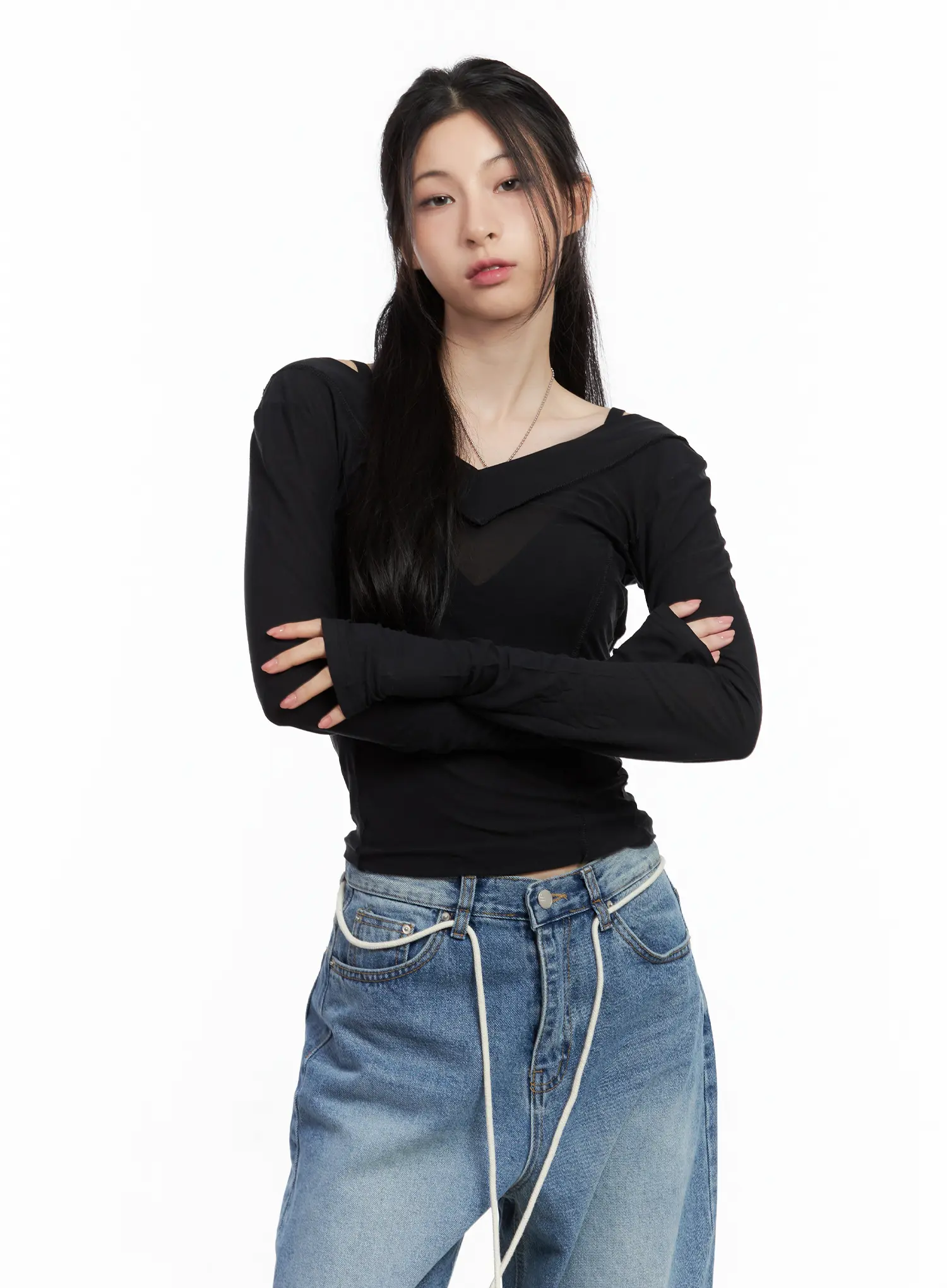 Sheer Back-Slit Long-Sleeve Tee CU530 - Image 11