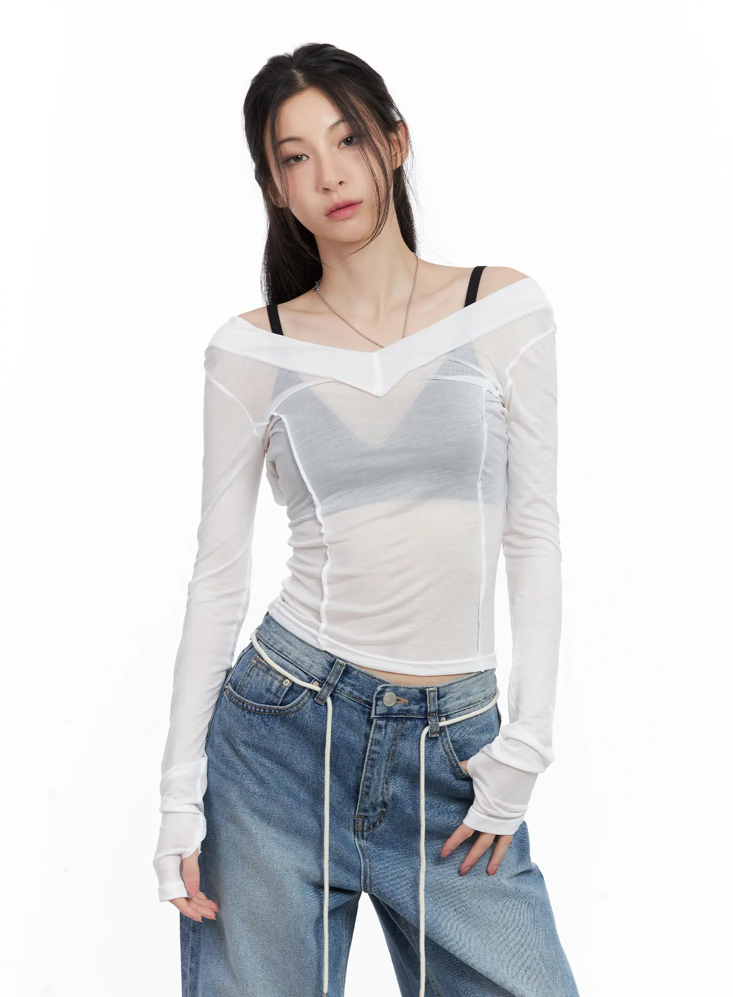 Sheer Back-Slit Long-Sleeve Tee CU530 - Image 2