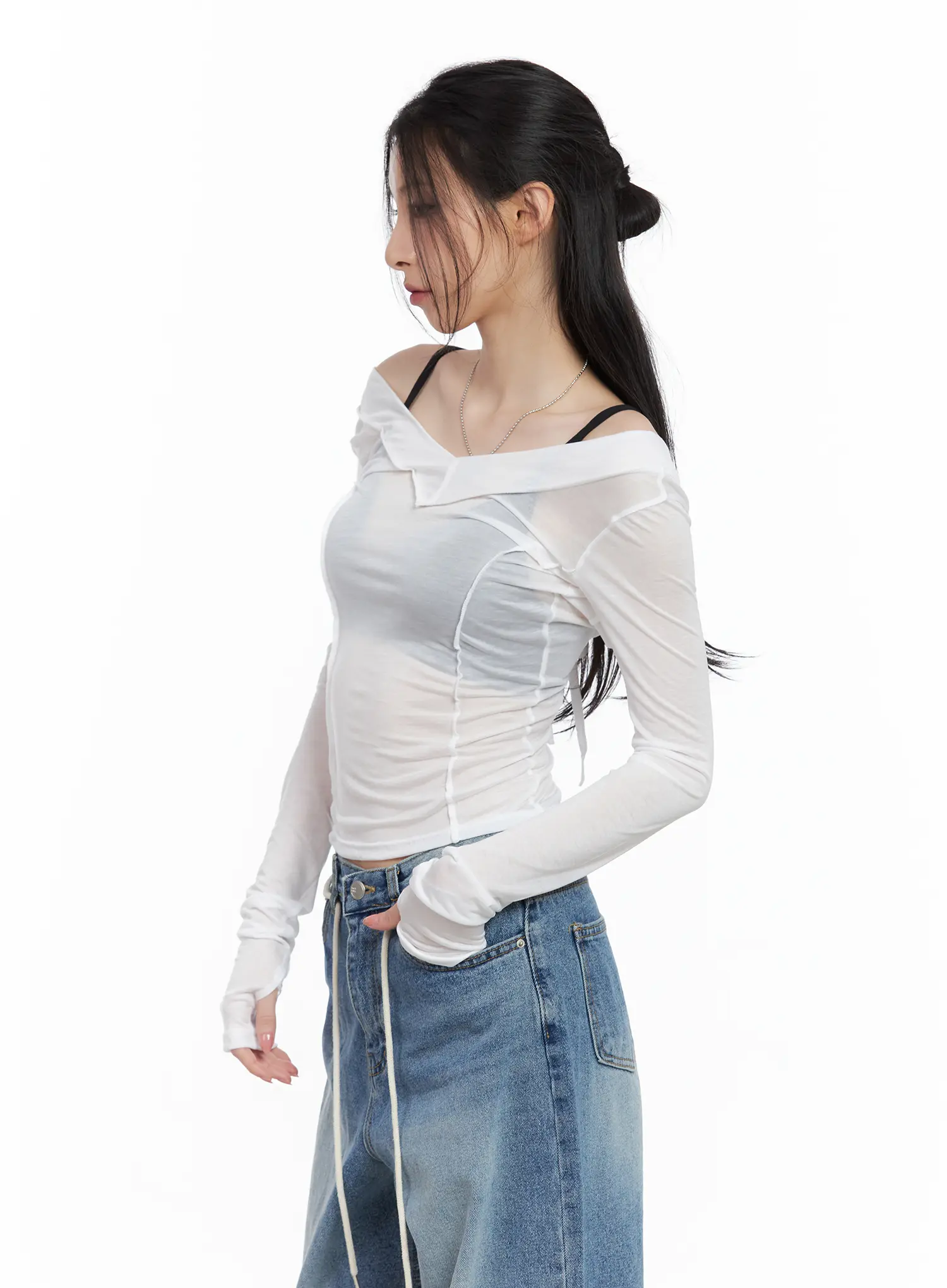 Sheer Back-Slit Long-Sleeve Tee CU530 - Image 4