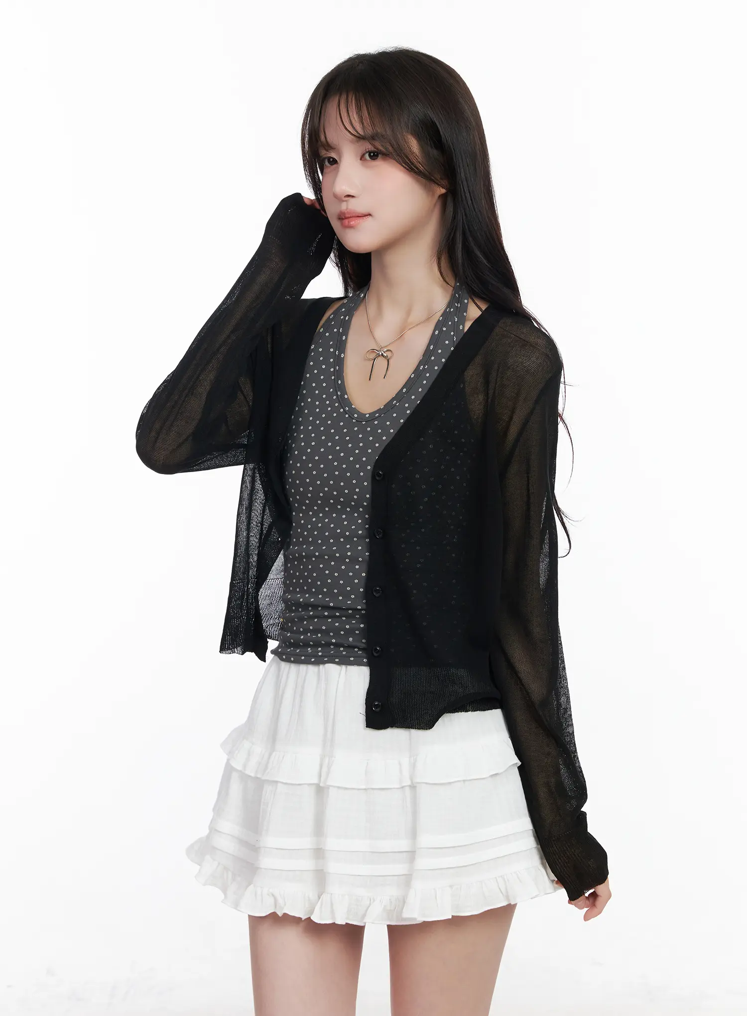 Sheer Button Up Cardigan CM527 - Image 10