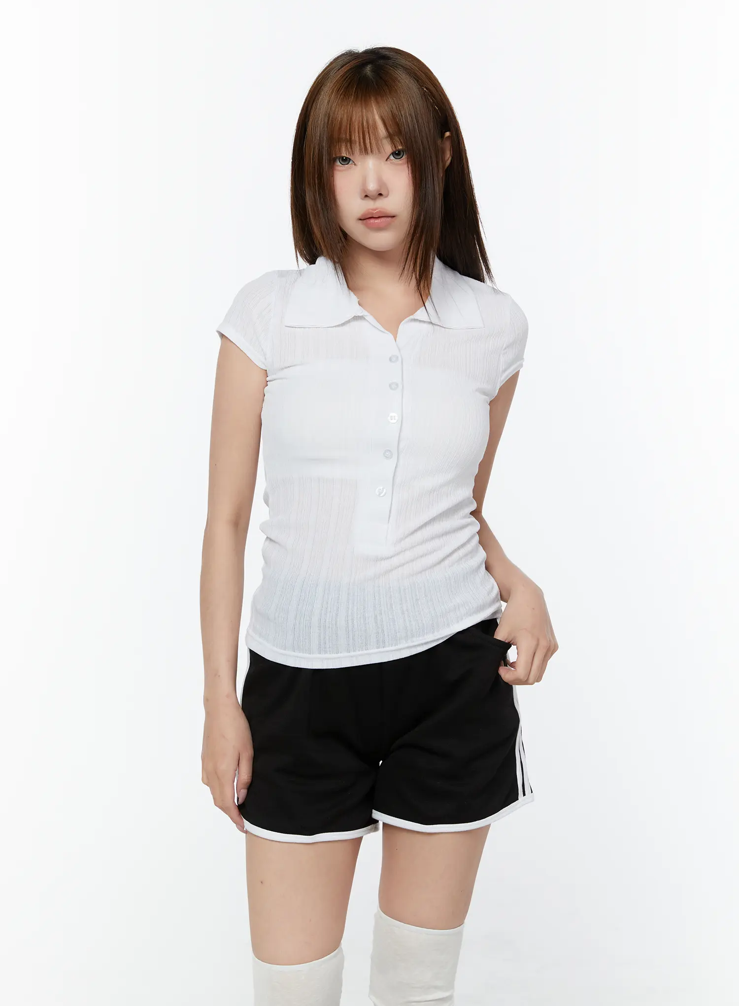 Sheer Button-Up Polo Shirt CY518 - Image 13