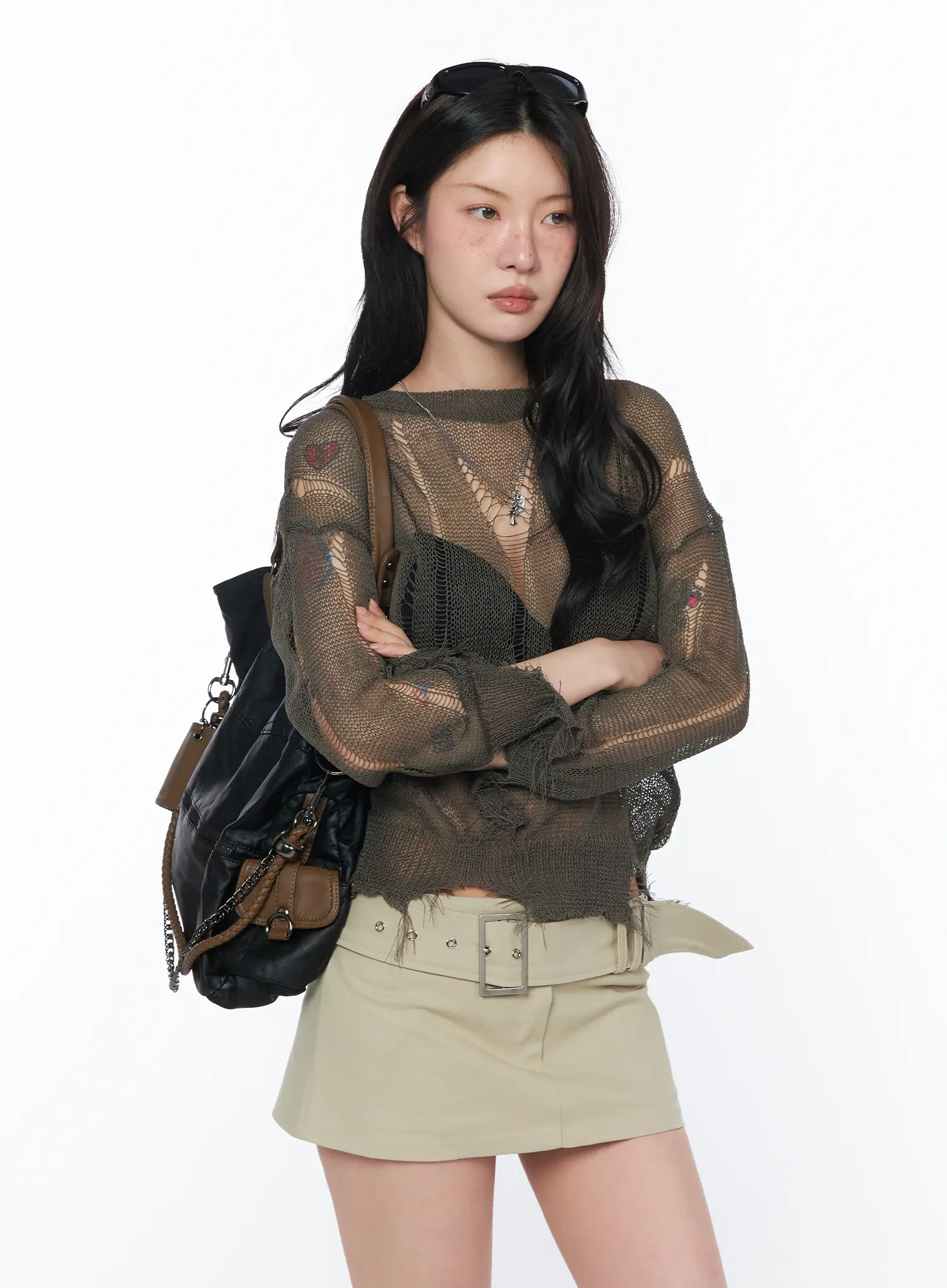 Sheer Distressed Long Sleeve Knit Top CA524 - Image 10