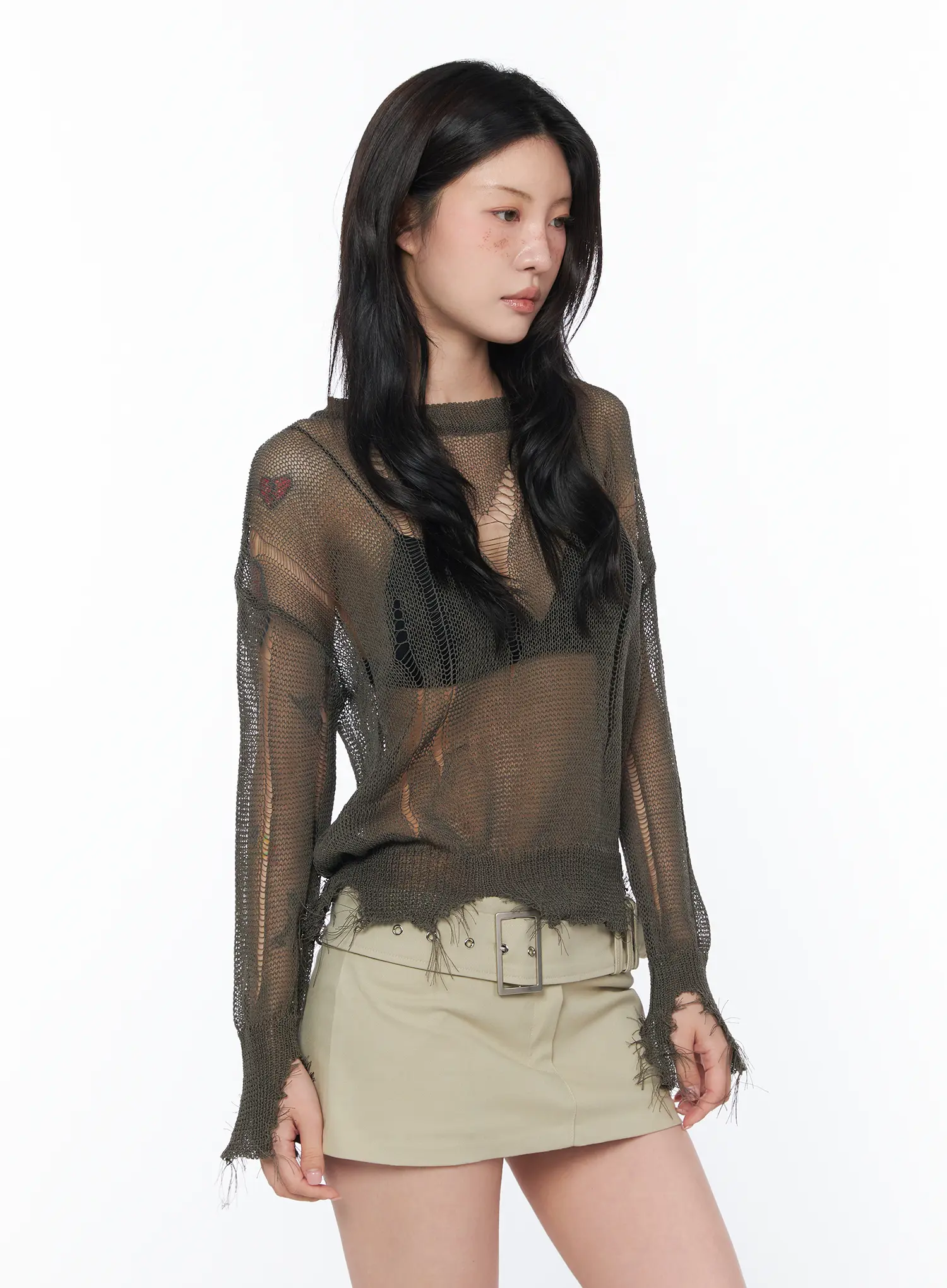 Sheer Distressed Long Sleeve Knit Top CA524 - Image 6