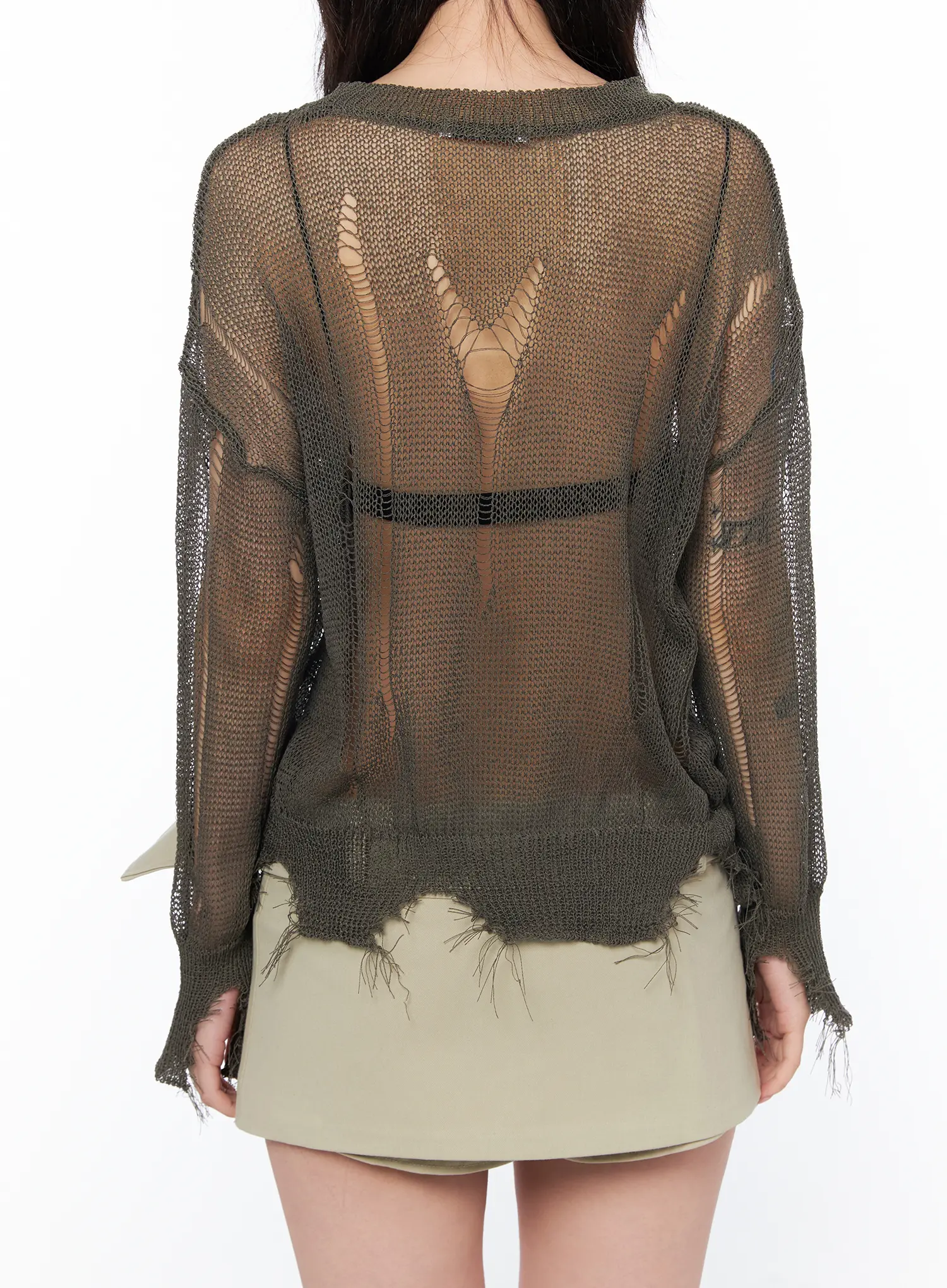 Sheer Distressed Long Sleeve Knit Top CA524 - Image 9
