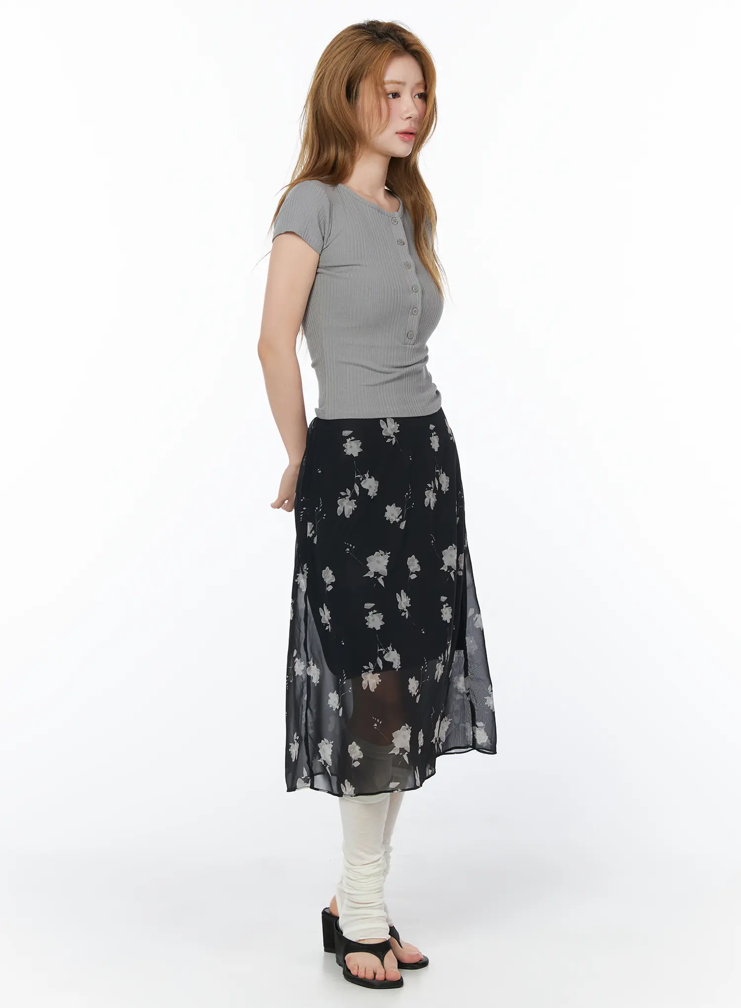 Sheer Floral Midi Skirt CY508 - Image 6