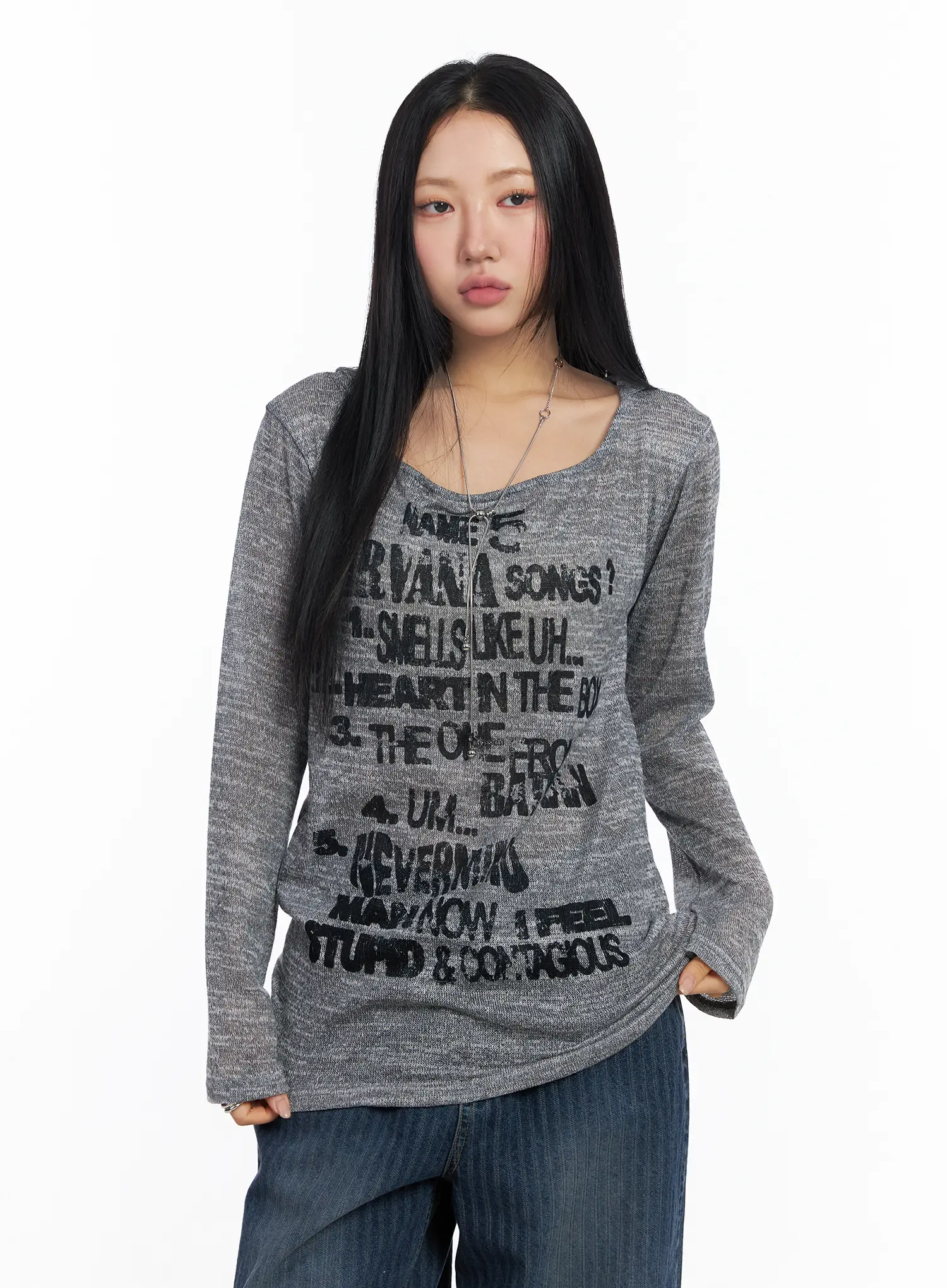 Sheer Graphic Lettering Top CJ514 - Image 8