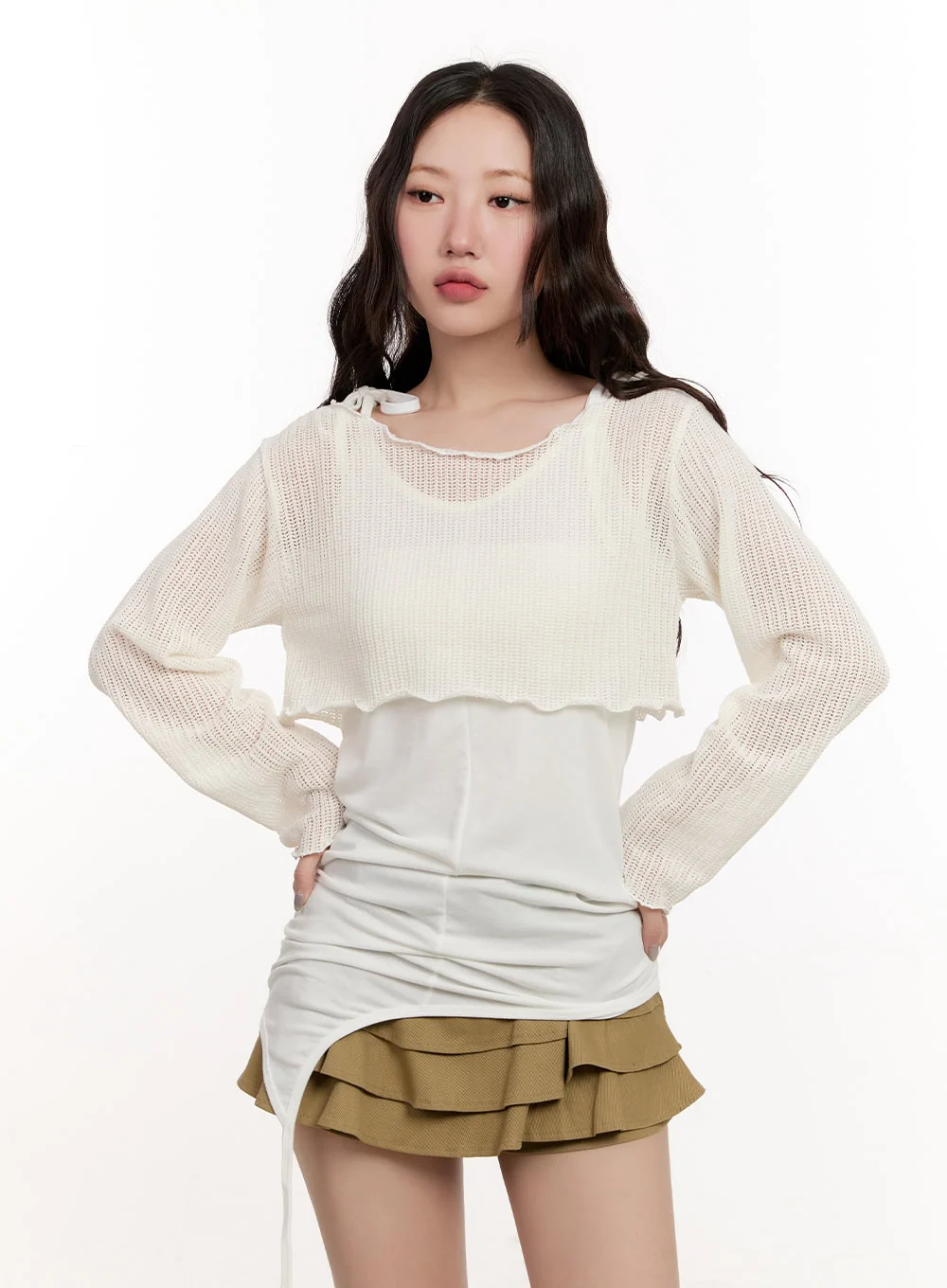 Sheer Knit Long-Sleeve Crop Top CM510 - Image 10