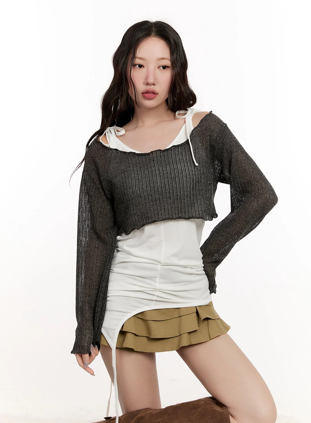 Sheer Knit Long-Sleeve Crop Top CM510 - Image 3