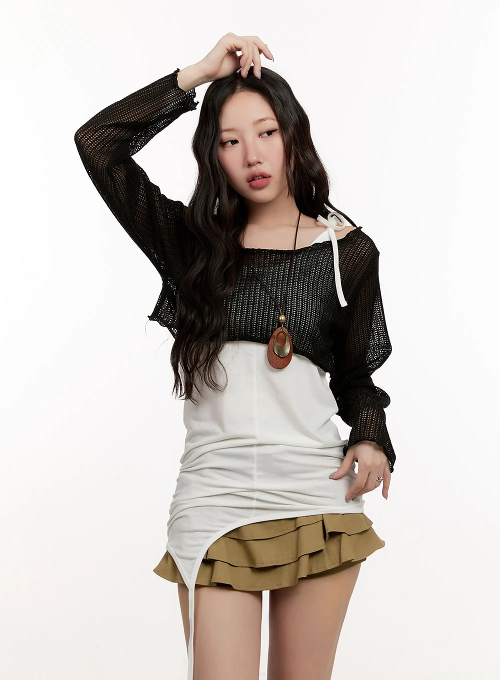 Sheer Knit Long-Sleeve Crop Top CM510 - Image 9
